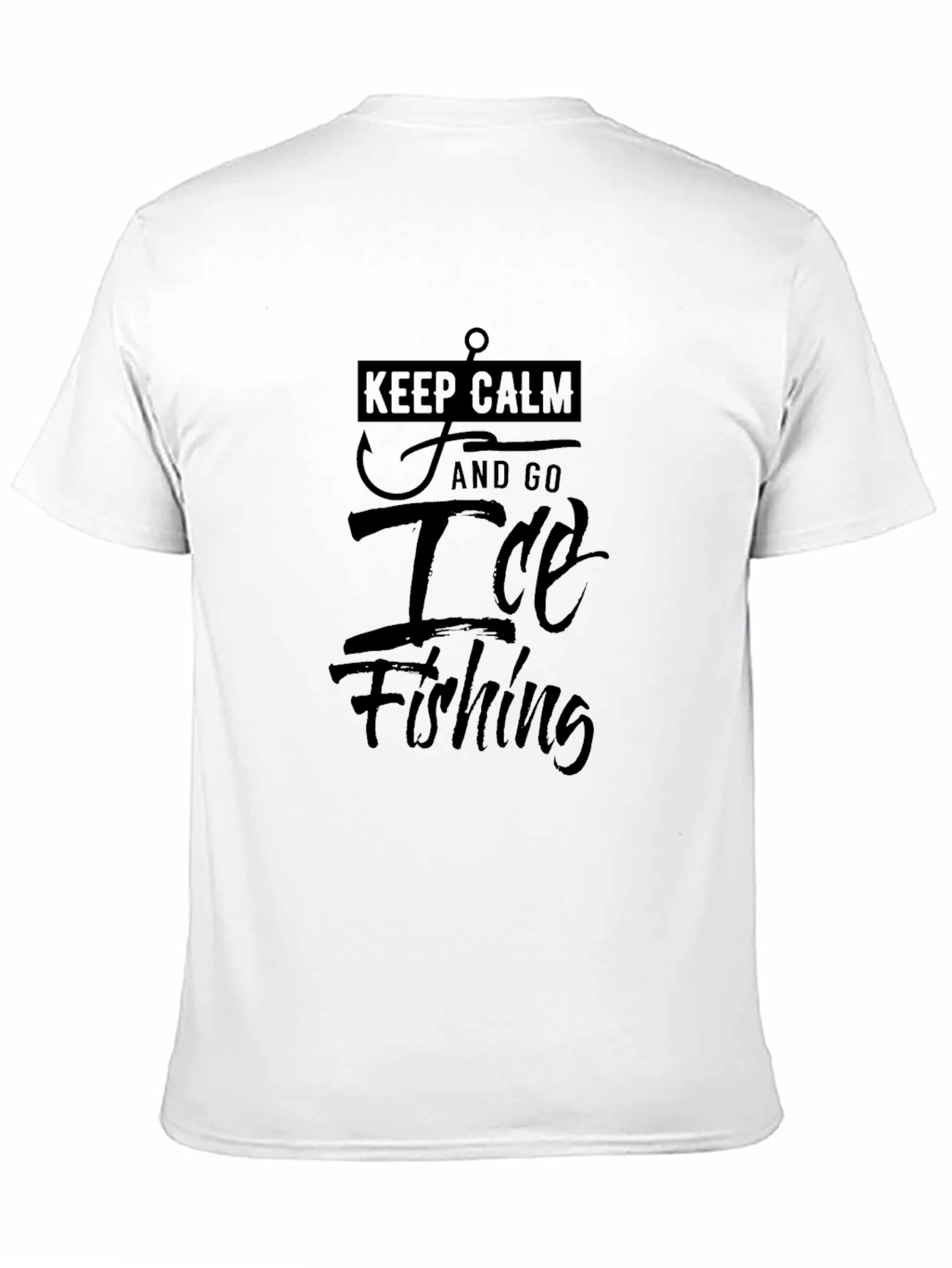 Black Keep Calm Ice Fishing T-Shirt - Angler Gift view 11
