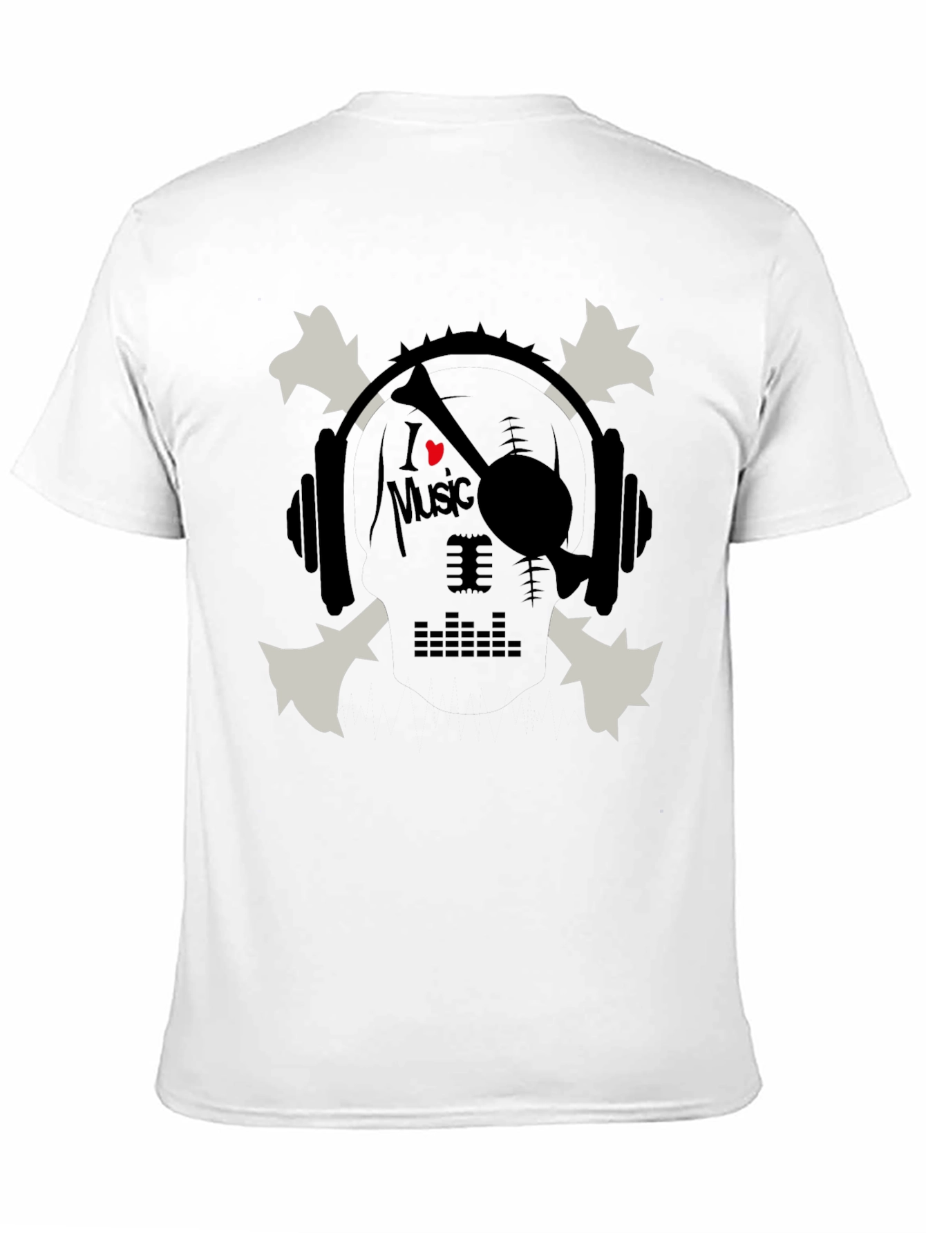 Black I Heart Music Skull & Headphones Graphic T-Shirt view 11