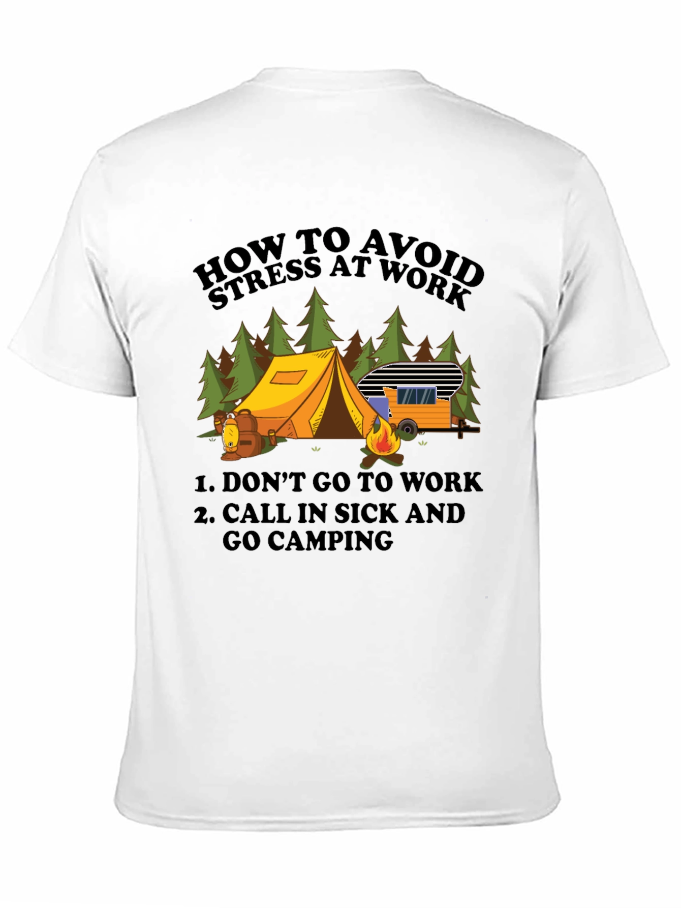 Black Avoid Stress Camping T-Shirt - Funny Vacation Tee view 11