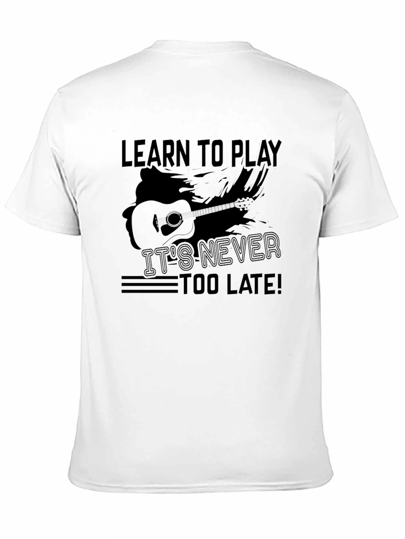 Black Learn to Play Guitar T-Shirt - It's Never Too Late! view 11