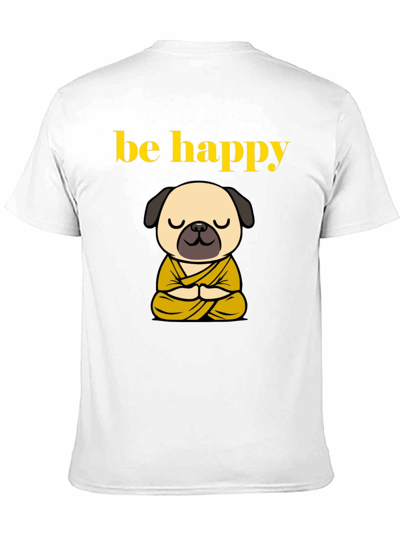 Black Be Happy Pug Buddha T-Shirt - Meditating Dog Tee view 11