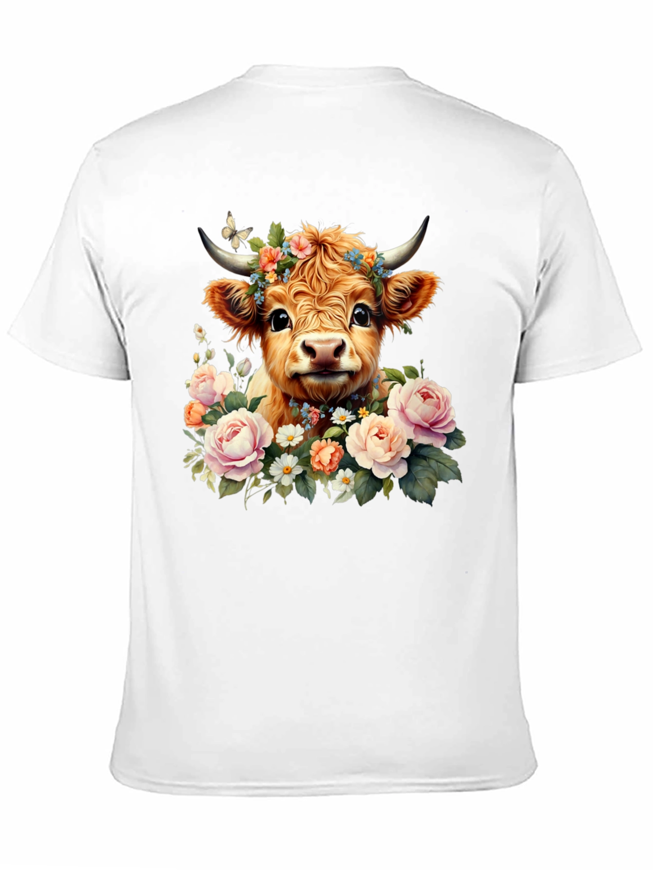 Black Cute Cow with Flowers Black T-Shirt view 11