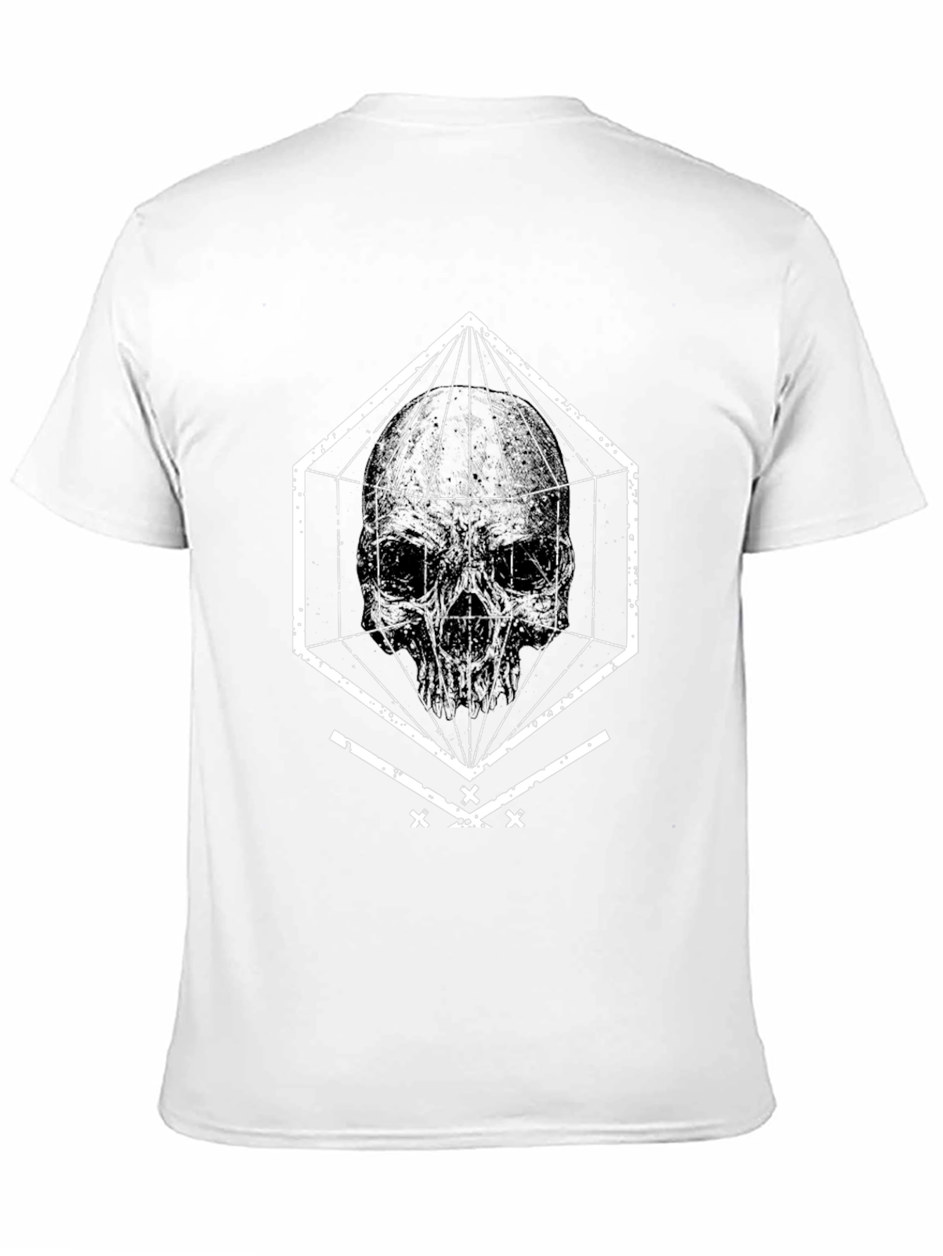 Black Geometric Skull Graphic Tee - Black view 11