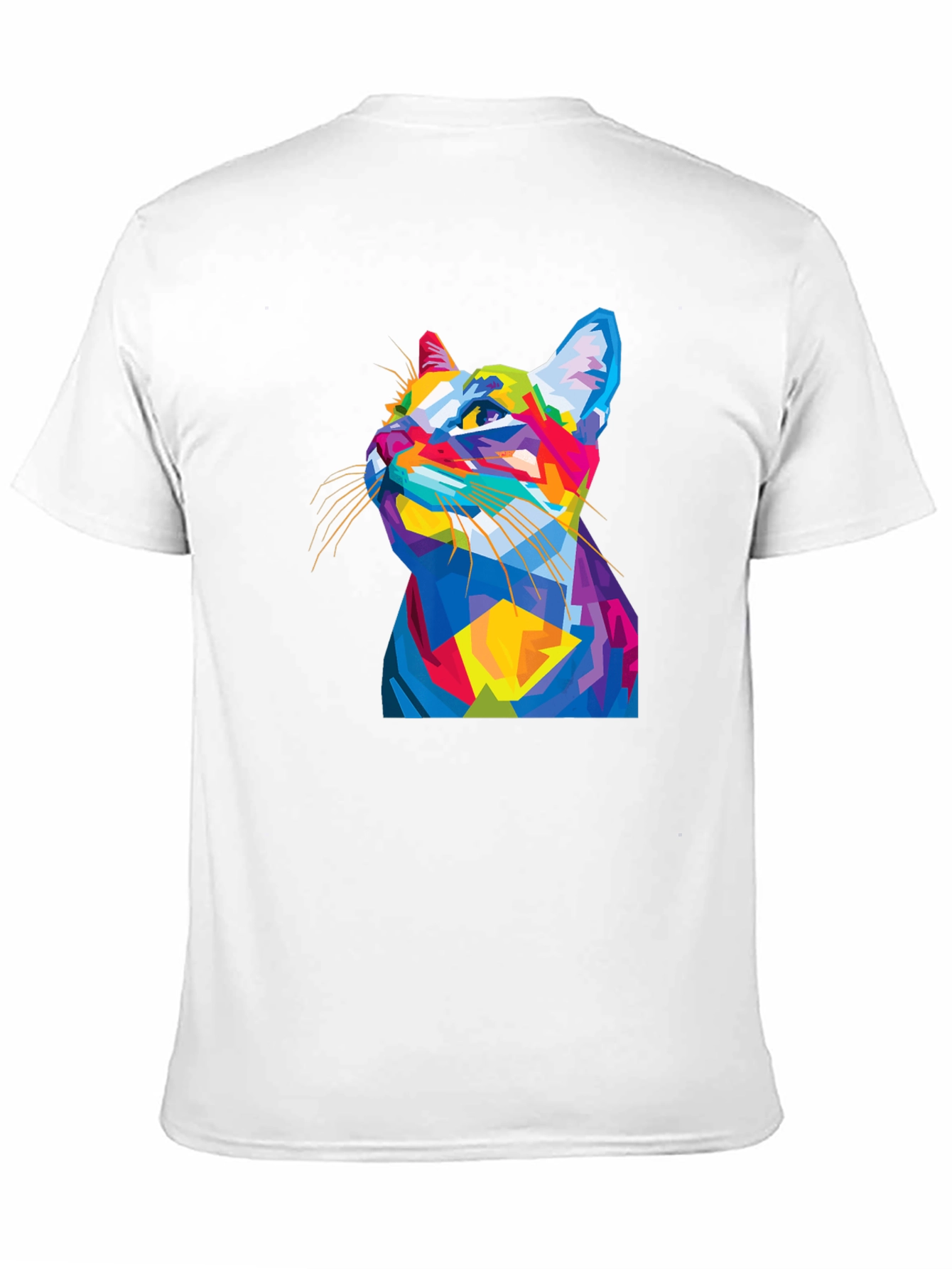 Black Geometric Cat Graphic Tee - Stylish Men's Black T-Shirt view 11