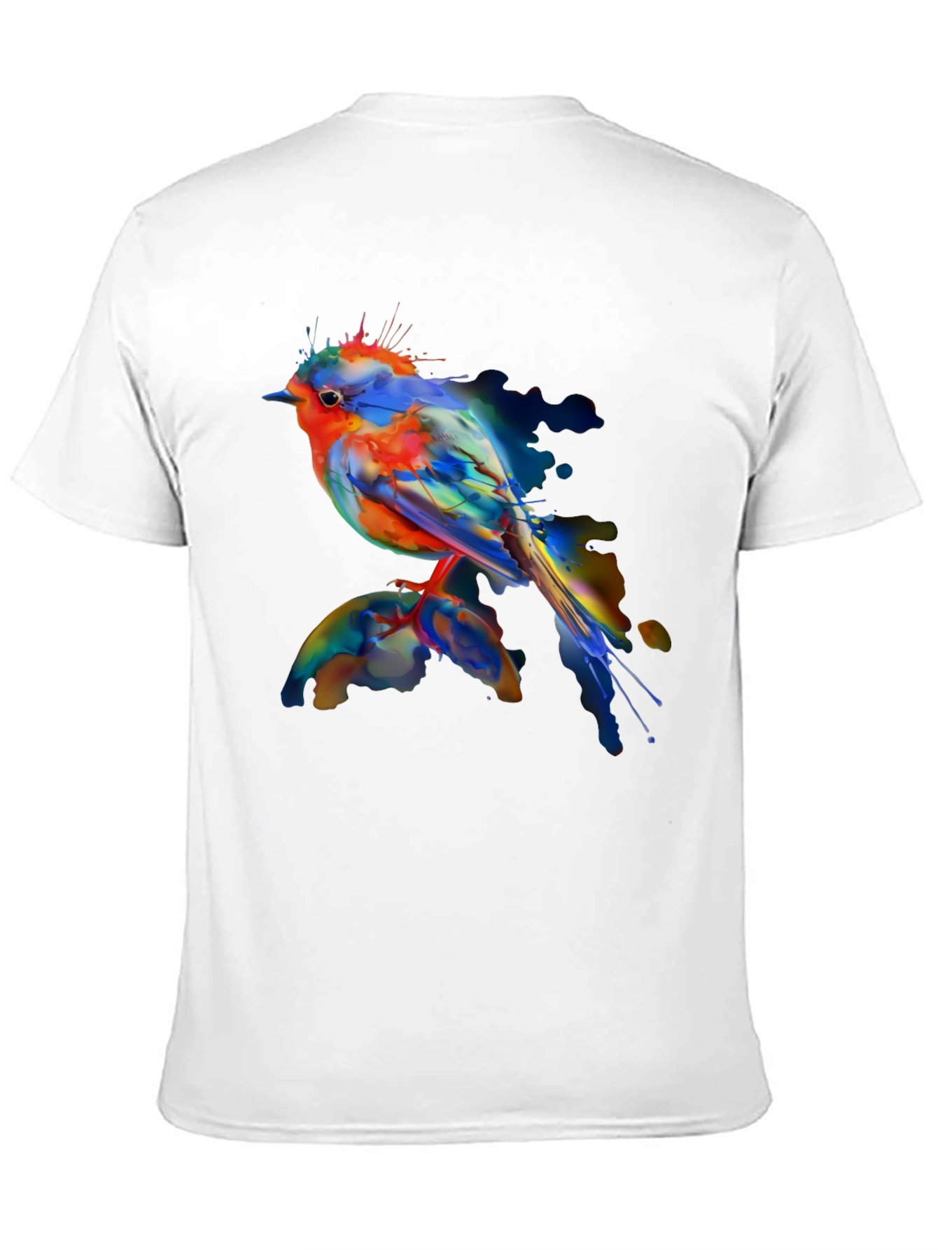 Black Watercolor Bird Print Black T-Shirt view 11