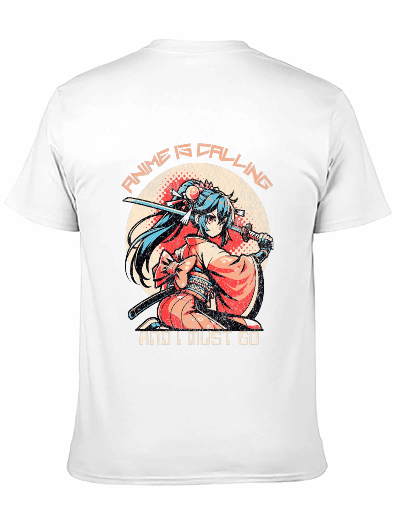 Black Anime Calling T-Shirt: Samurai Girl view 11