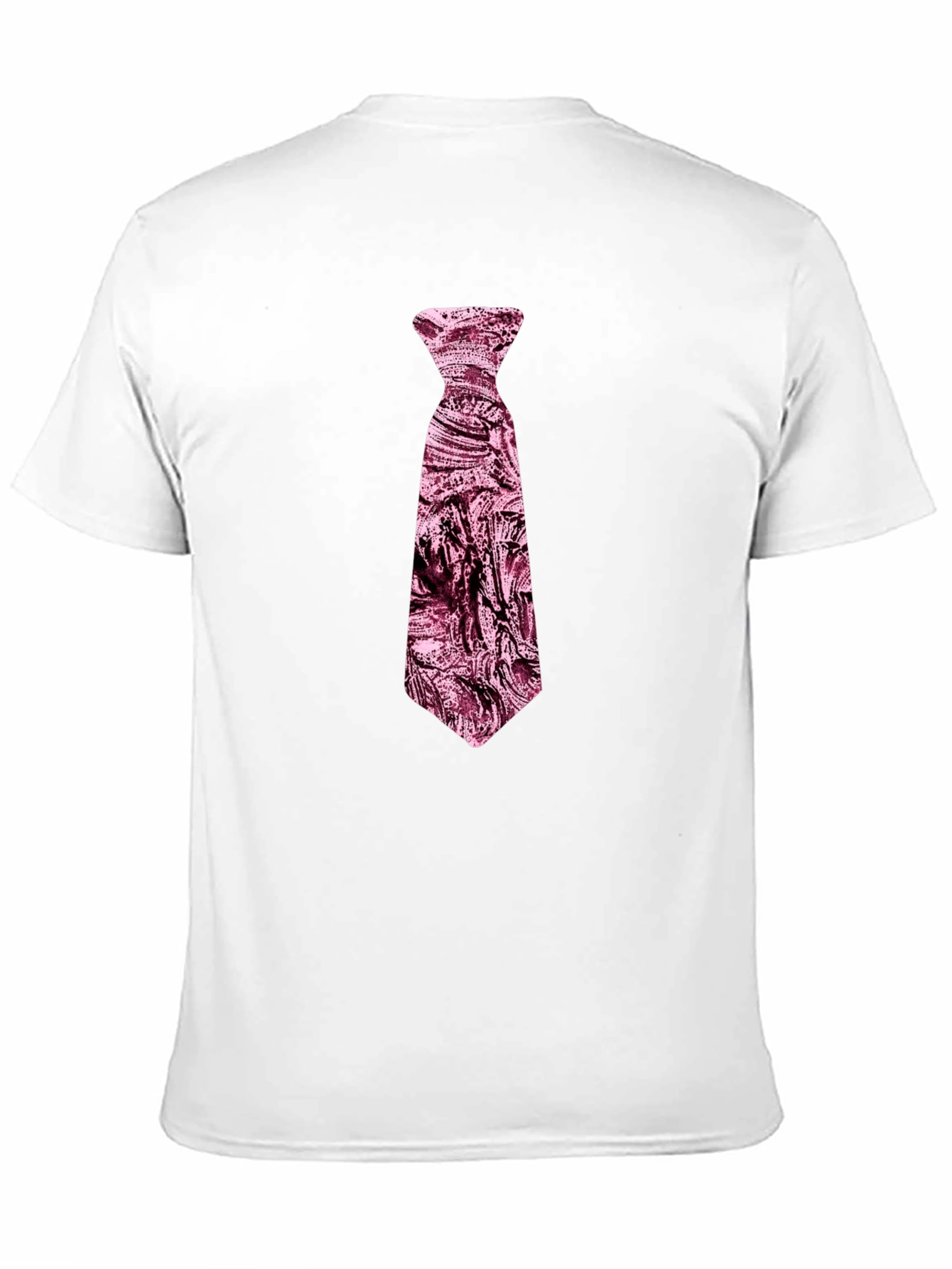 Black Men's Black T-Shirt with Novelty Pink Tie Design view 11
