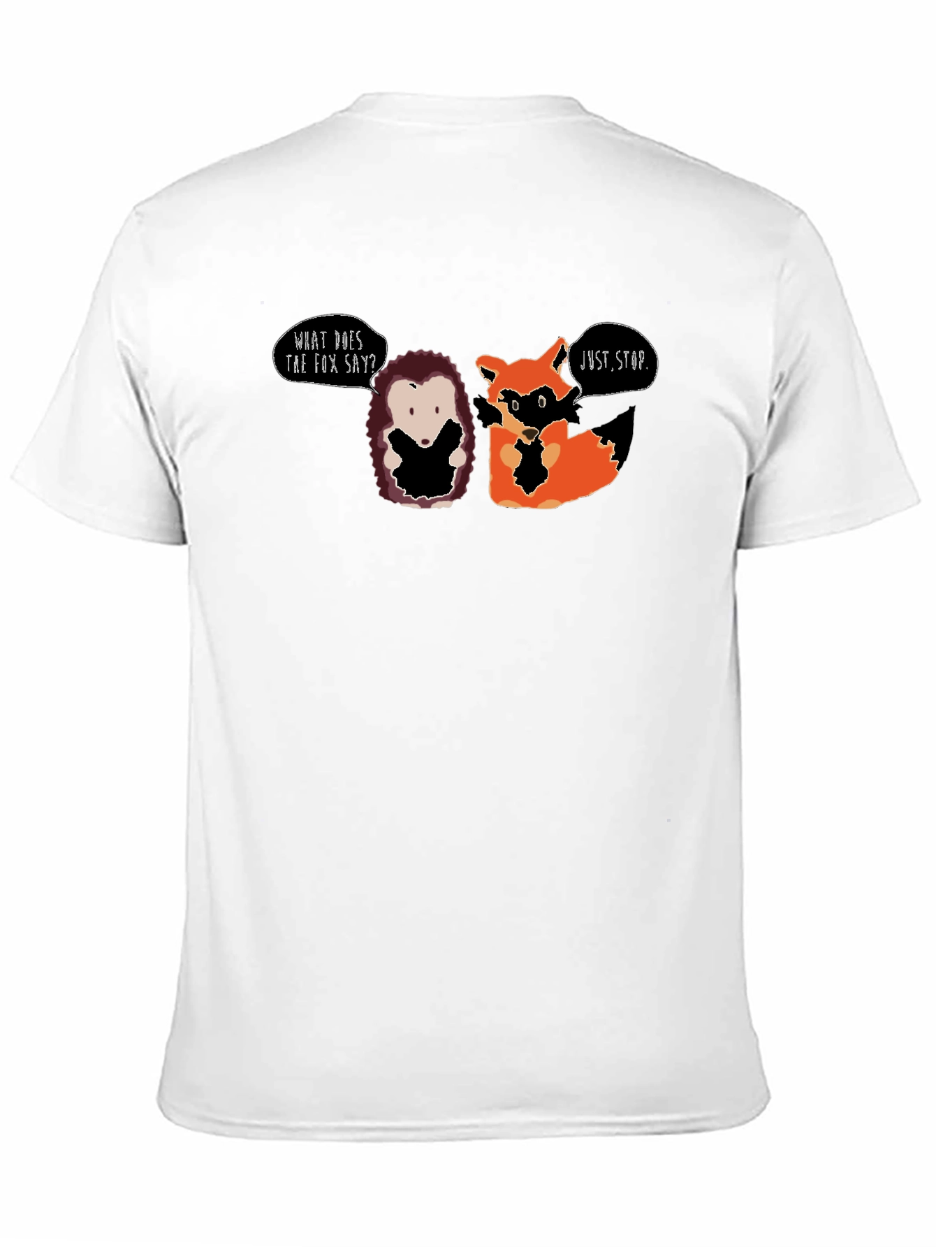 Black Funny Hedgehog & Fox T-Shirt - What Does the Fox Say? view 11