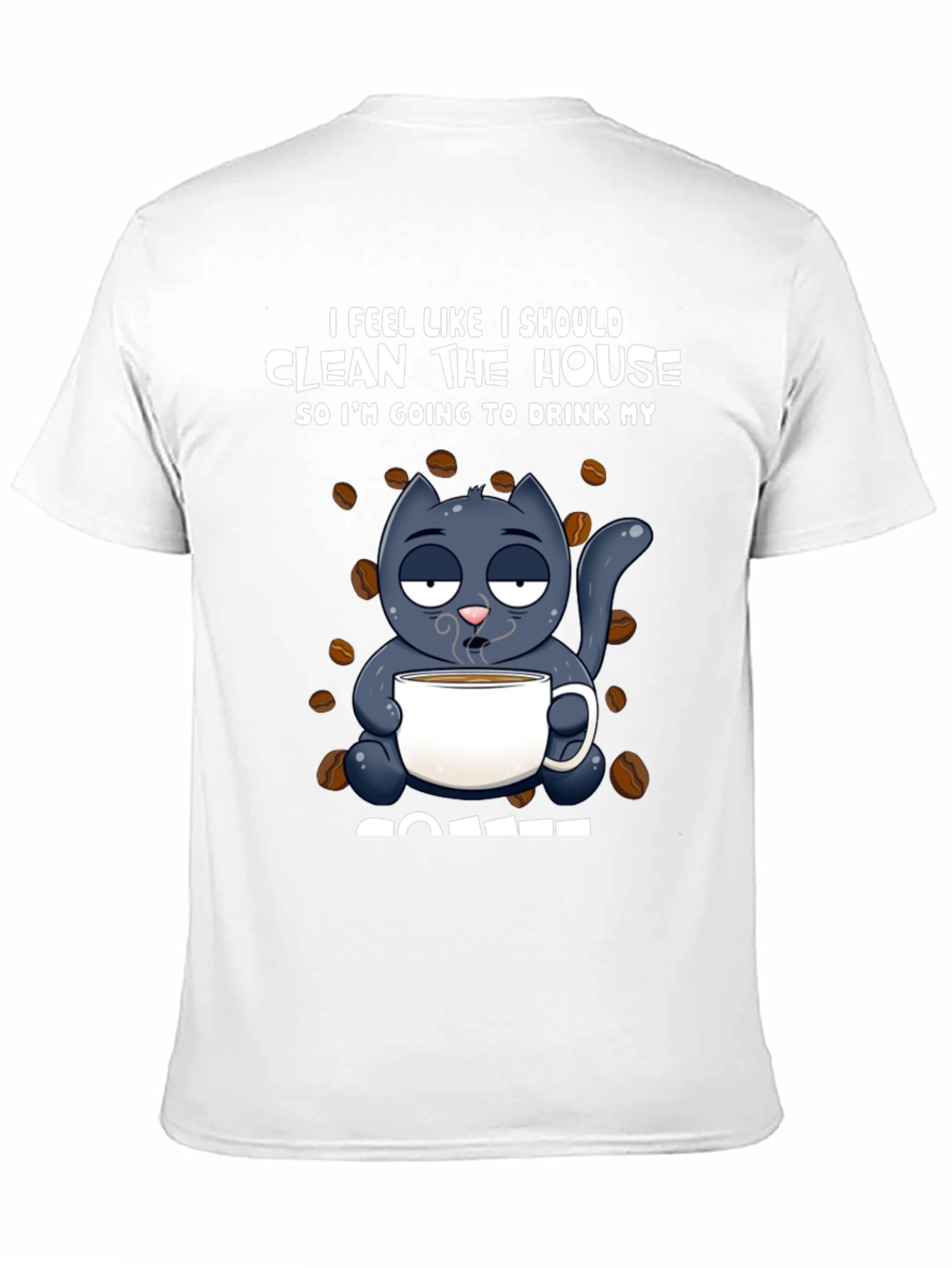 Black Humorous Cat & Coffee Graphic T-Shirt view 11