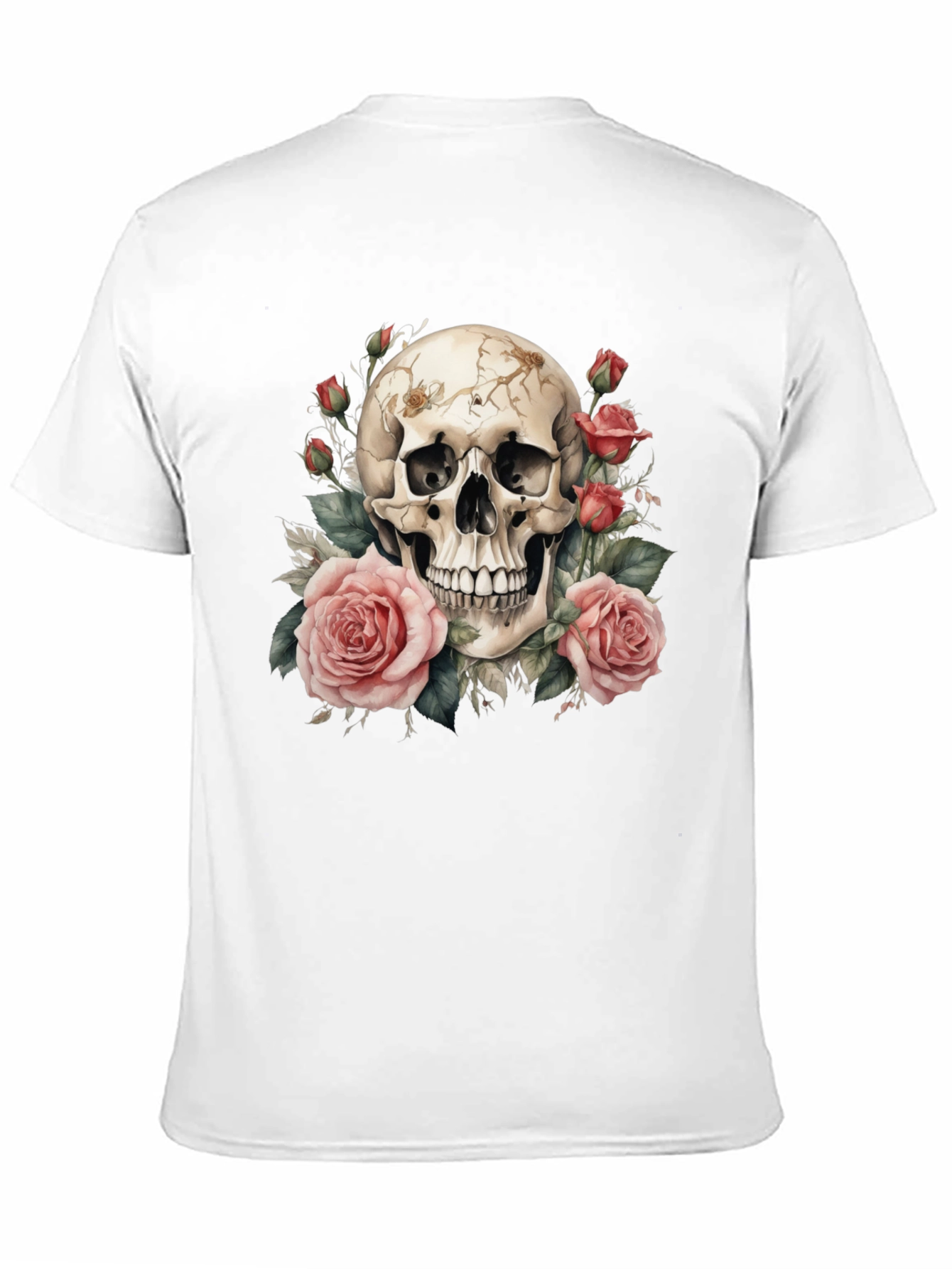 Black Skull & Roses Graphic Tee - Black Cotton T-Shirt view 11