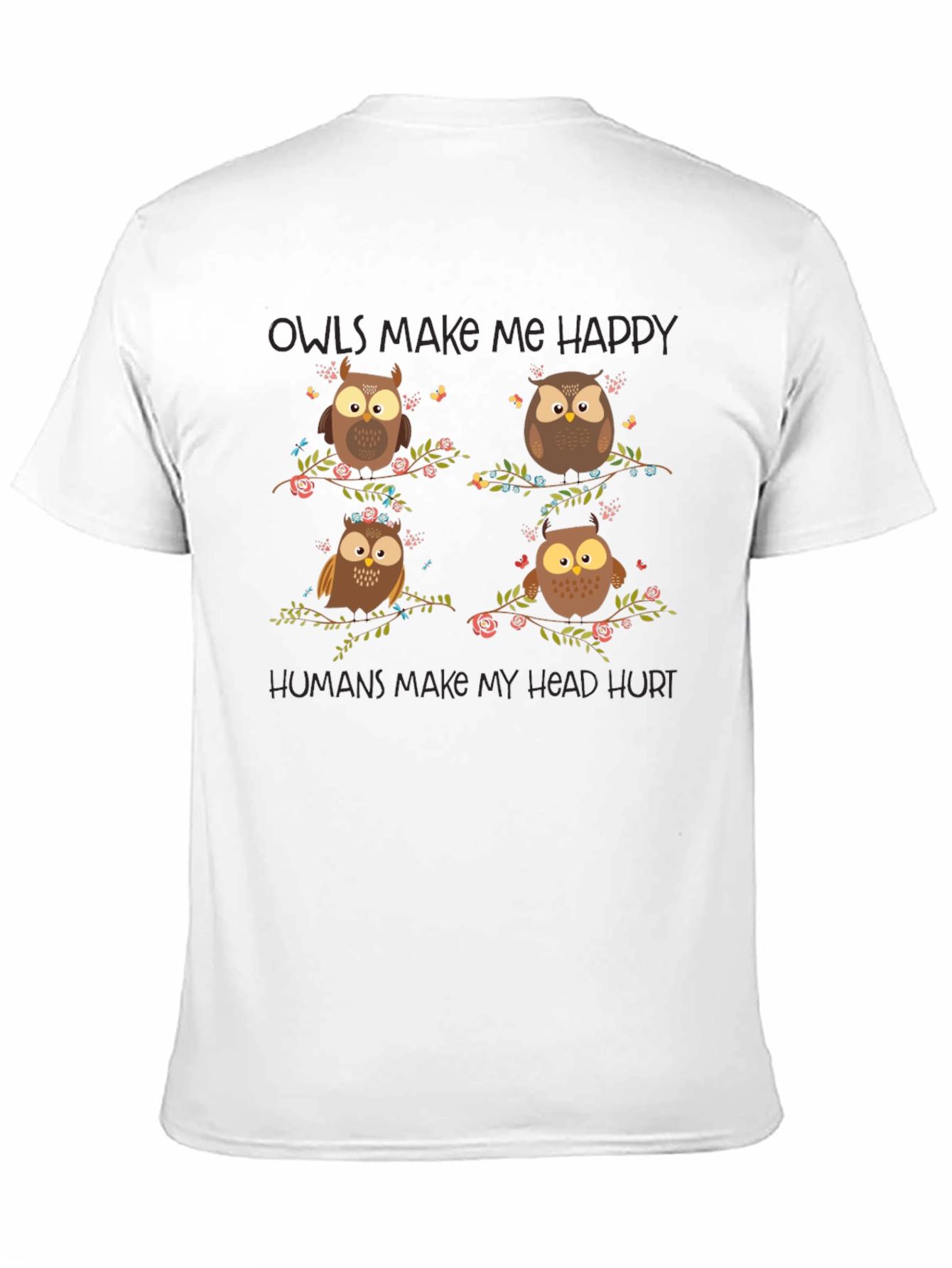 Black Owl Happy Head Hurt Black Graphic T-Shirt view 11