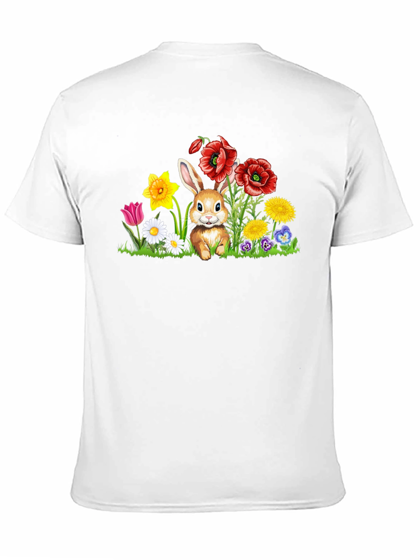 Black Cute Bunny in Flower Patch Black T-Shirt view 11