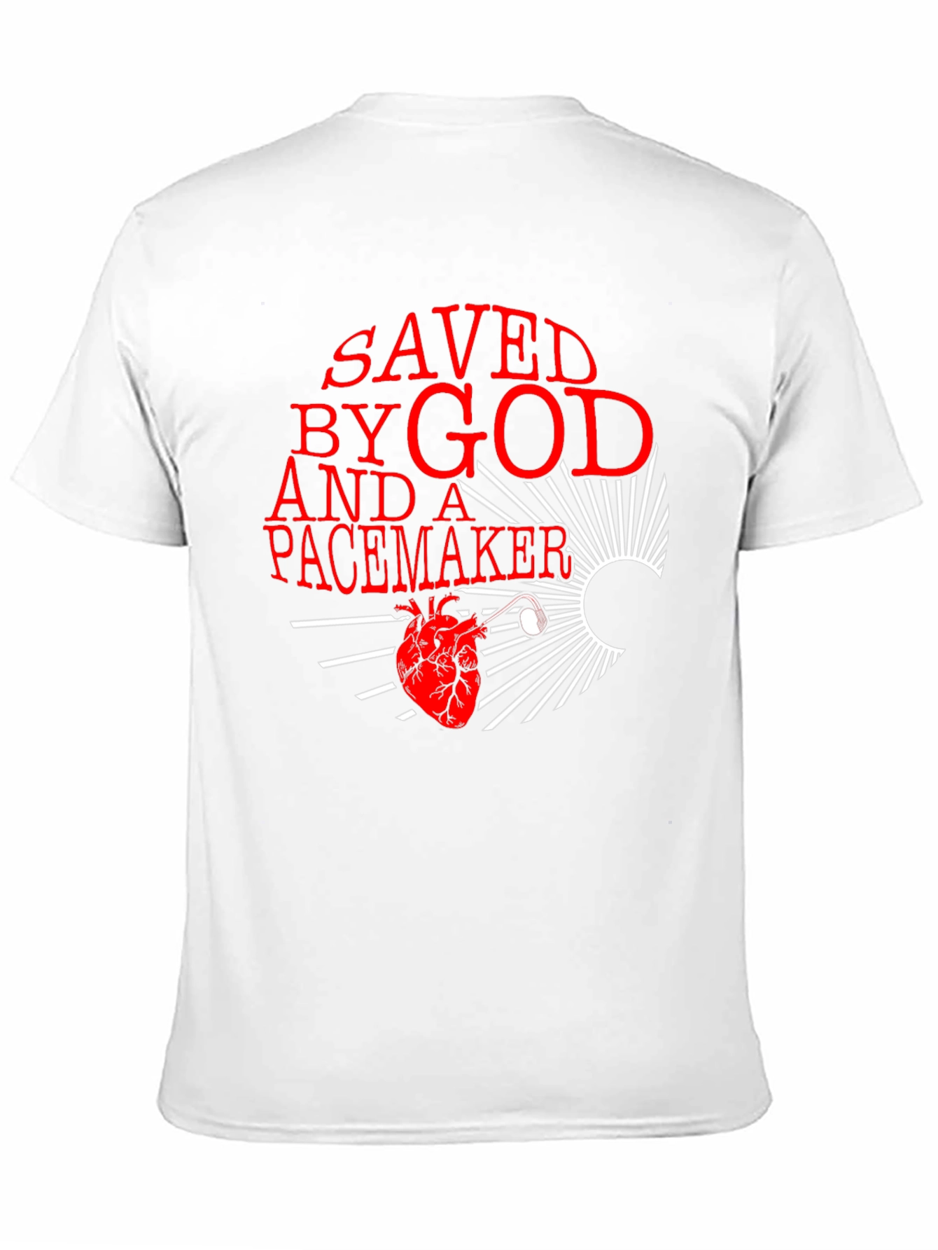 Black Saved By God and a Pacemaker Graphic T-Shirt view 11