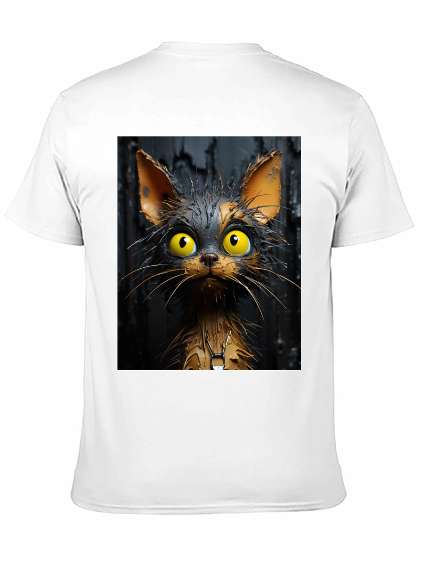 Black Cartoon Cat Graphic Tee - Unisex Black T-Shirt view 11