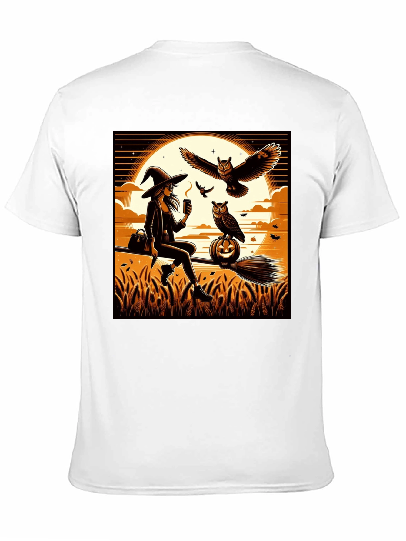 Black Witch & Owl Halloween T-Shirt view 11