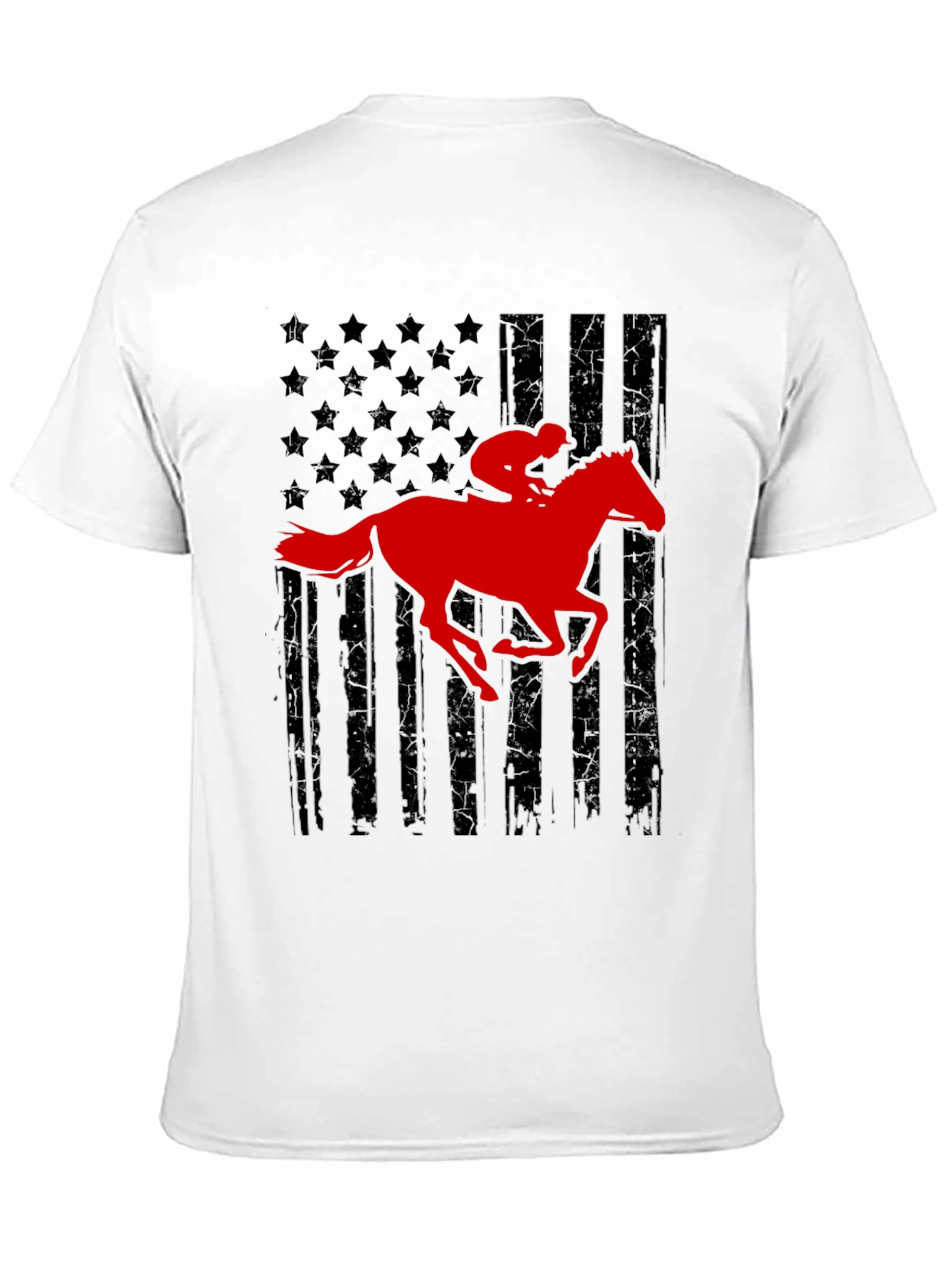 Black American Flag Horse Racing T-Shirt view 11