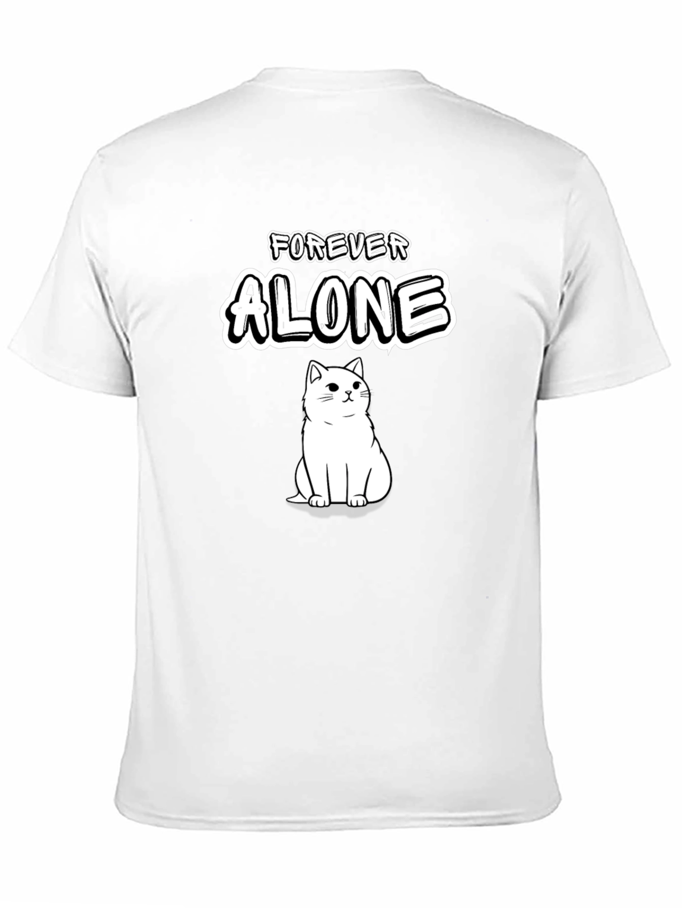 Black Forever Alone Cat T-Shirt - Soft Cotton Tee view 11
