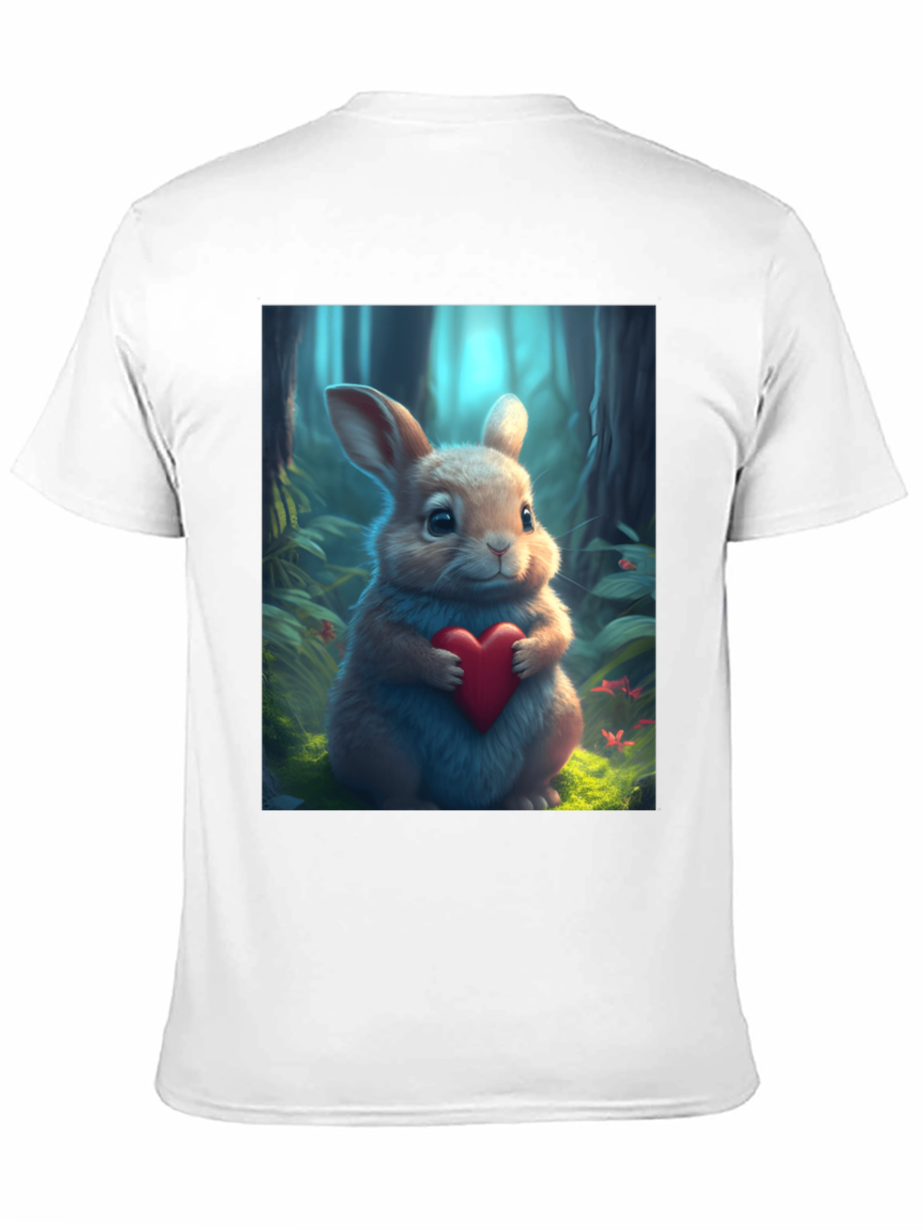 Black Cute Bunny Heart Graphic Tee - Soft Black Cotton Blend view 11