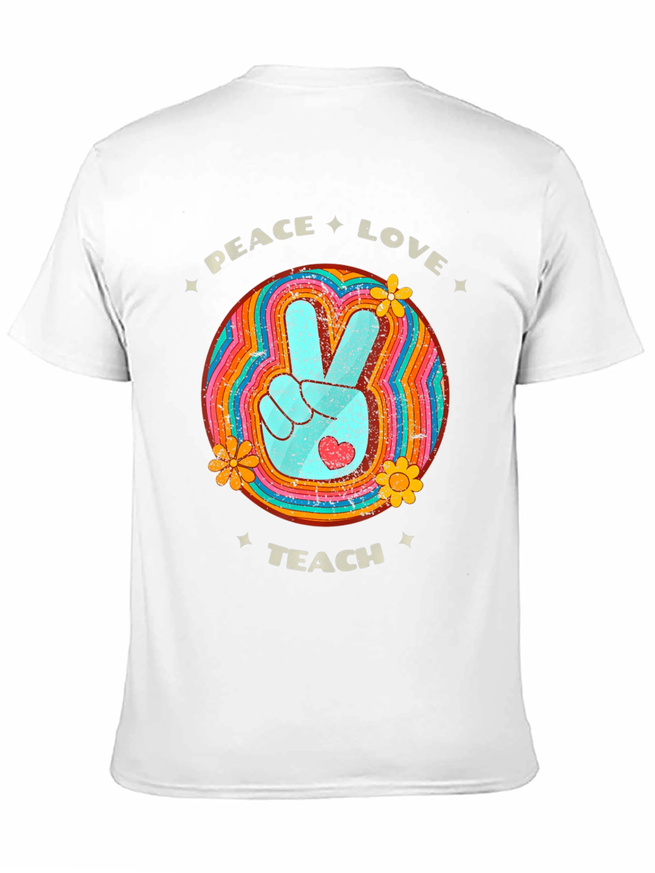 Black Peace Love Teach Retro T-Shirt view 11