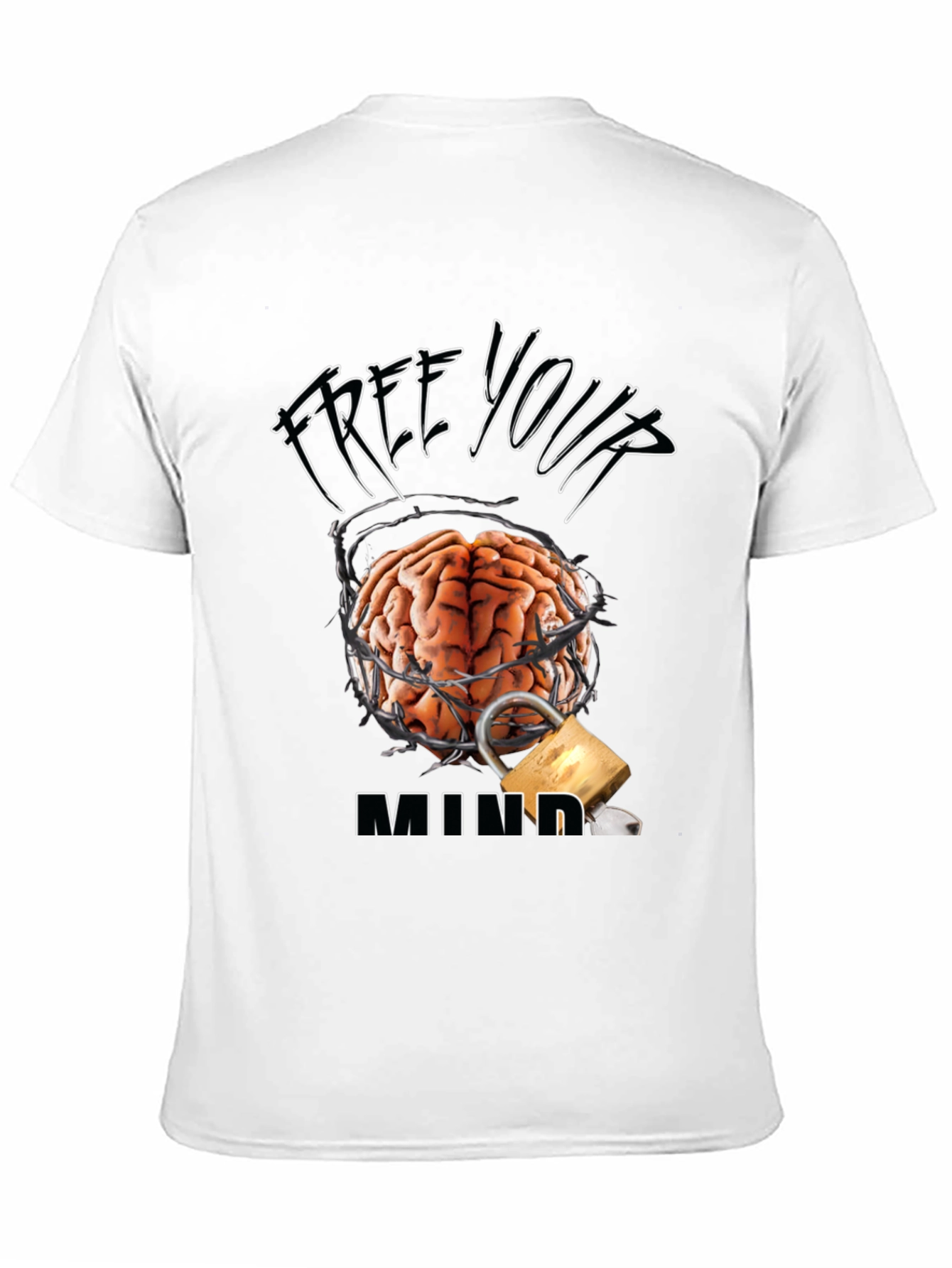 Black Free Your Mind Graphic Tee - Brain & Lock Design view 11