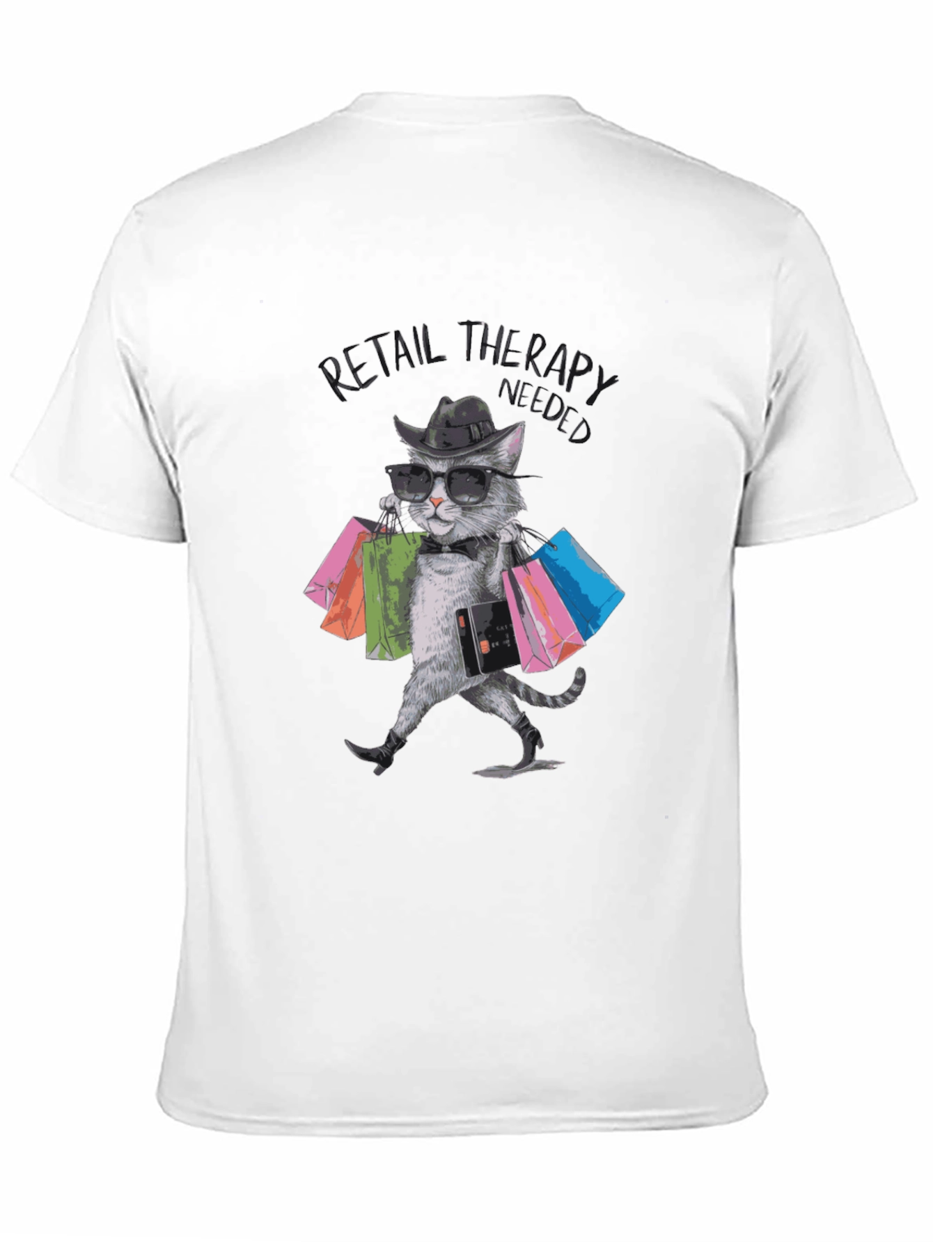 Black Retail Therapy Cat T-Shirt view 11