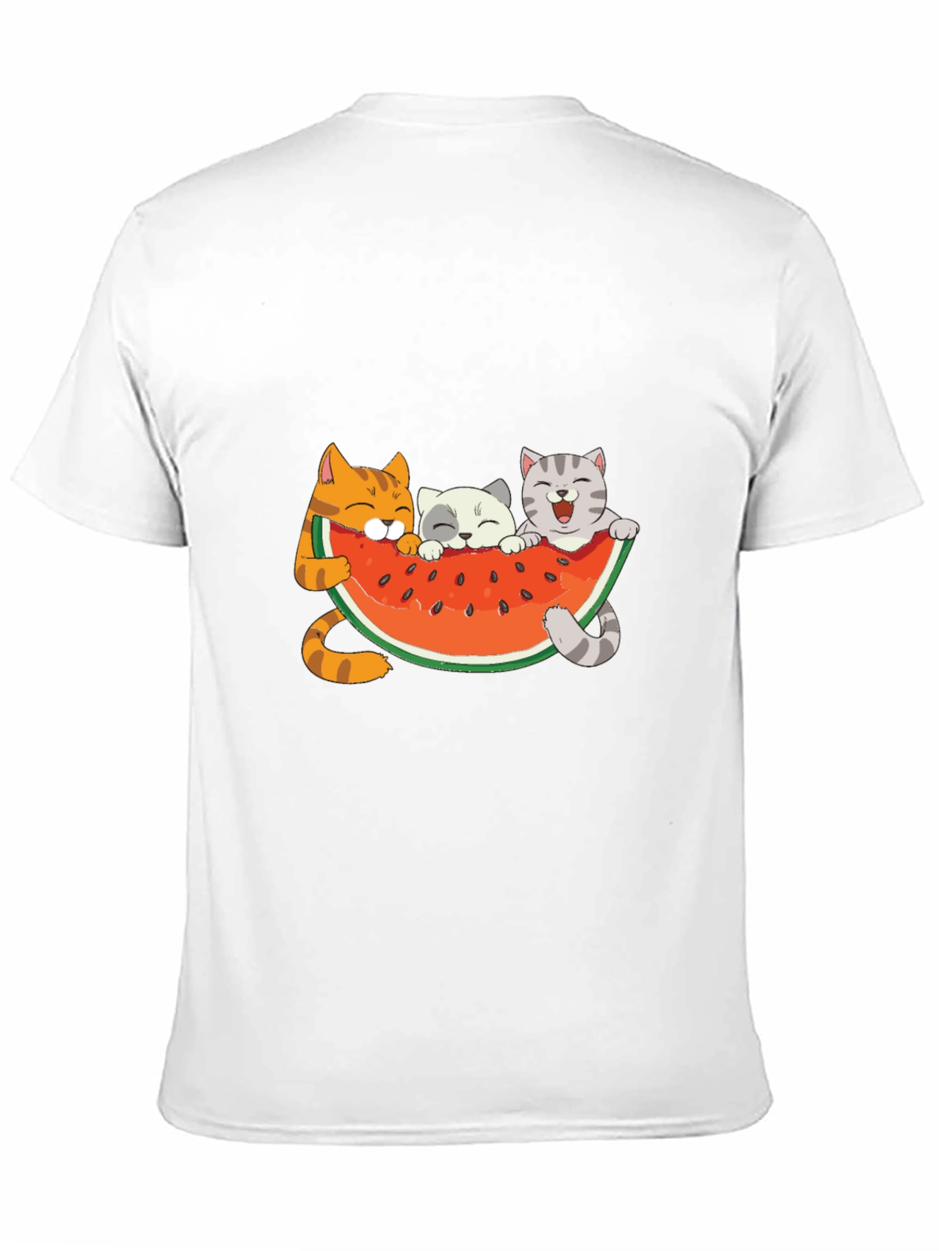 Black Cute Cats & Watermelon Graphic T-Shirt view 11