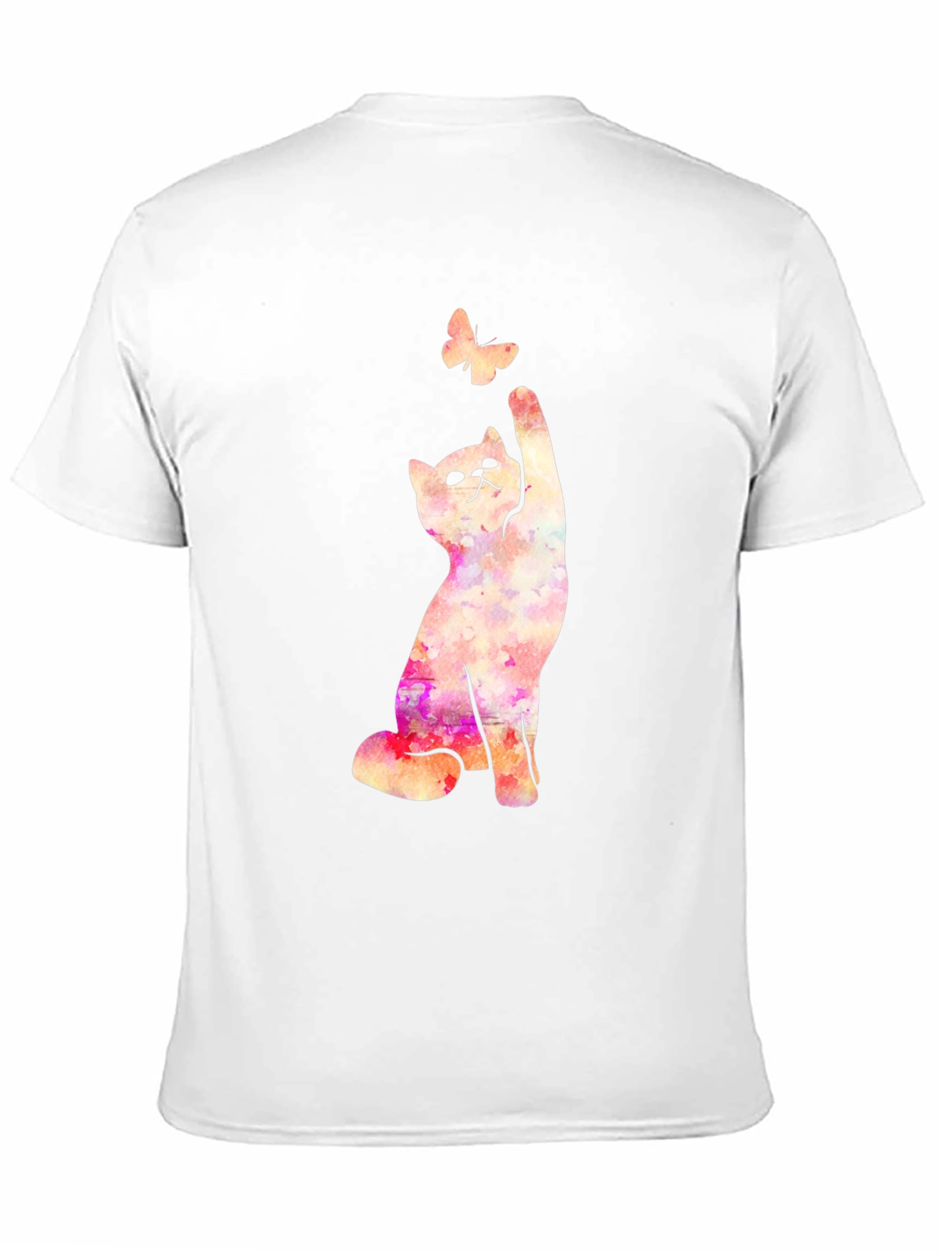 Black Cat Reaching for Butterfly Graphic Black T-Shirt view 11