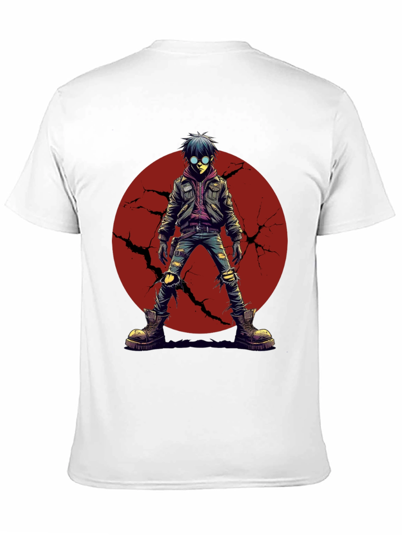 Black Graphic Tee: Anime Punk Character on Black Shirt view 11