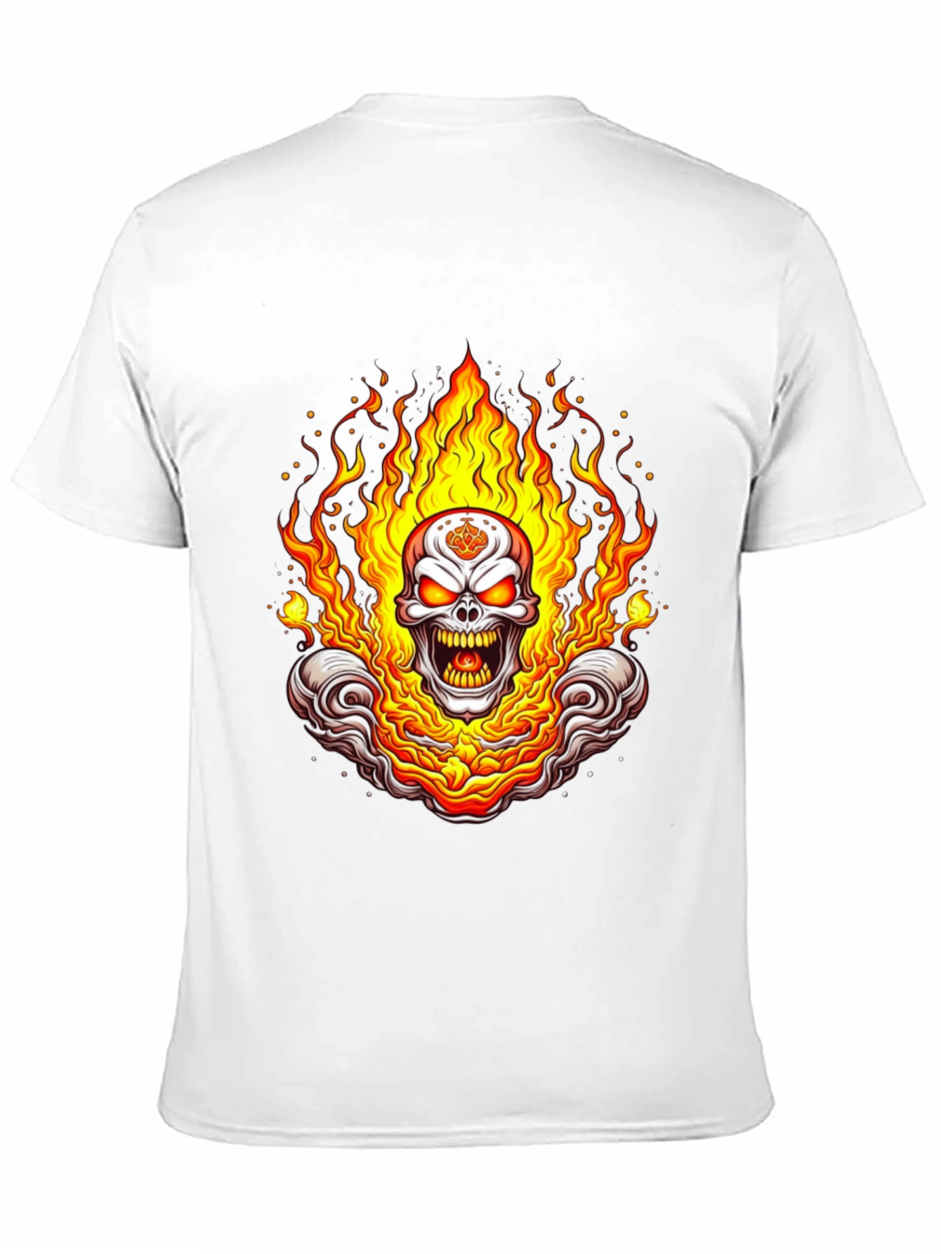 Black Flaming Skull Graphic Tee - Bold Black Cotton Shirt view 11