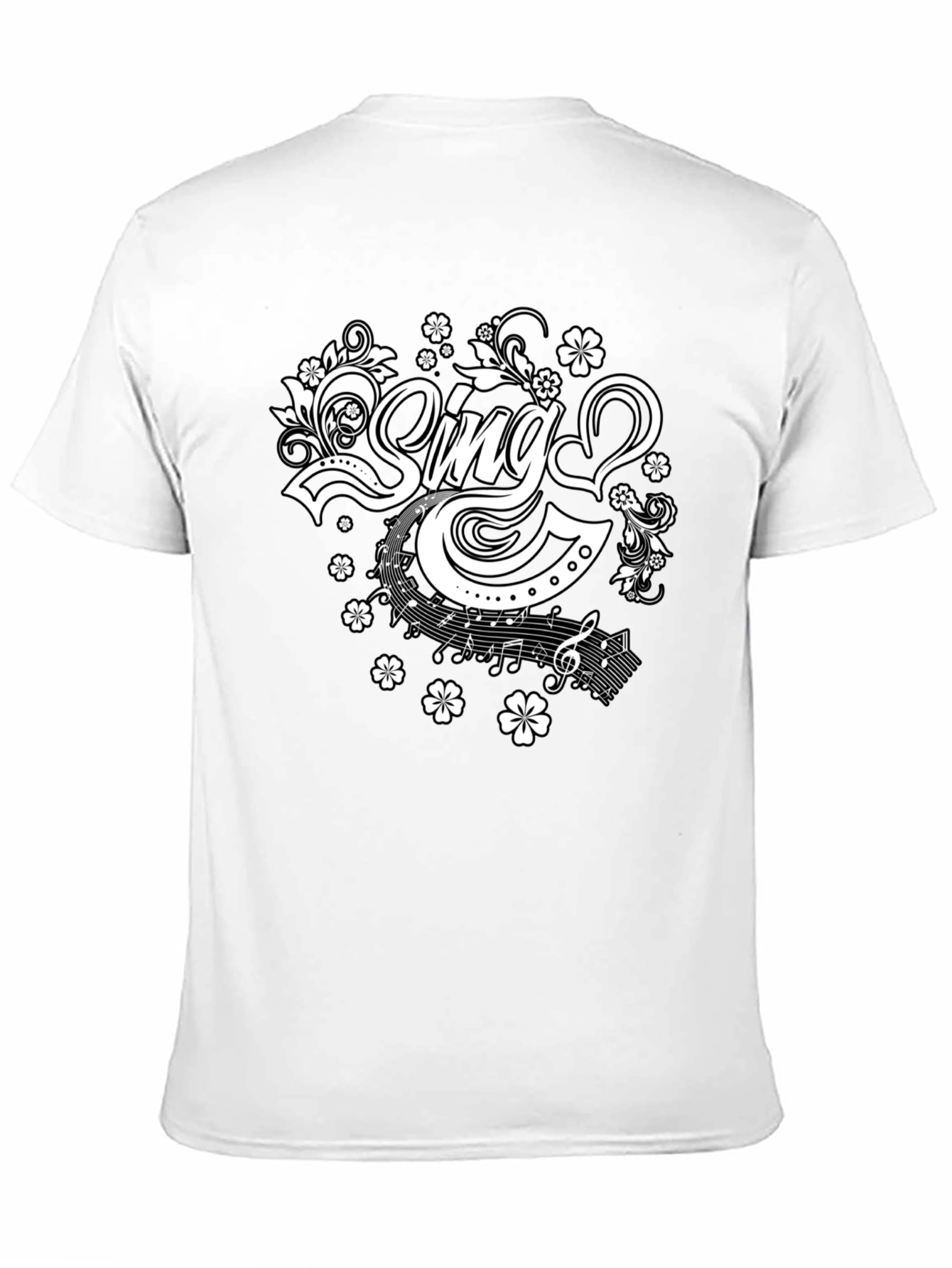 Black Sing Floral Graphic Tee - Black Cotton T-Shirt view 11