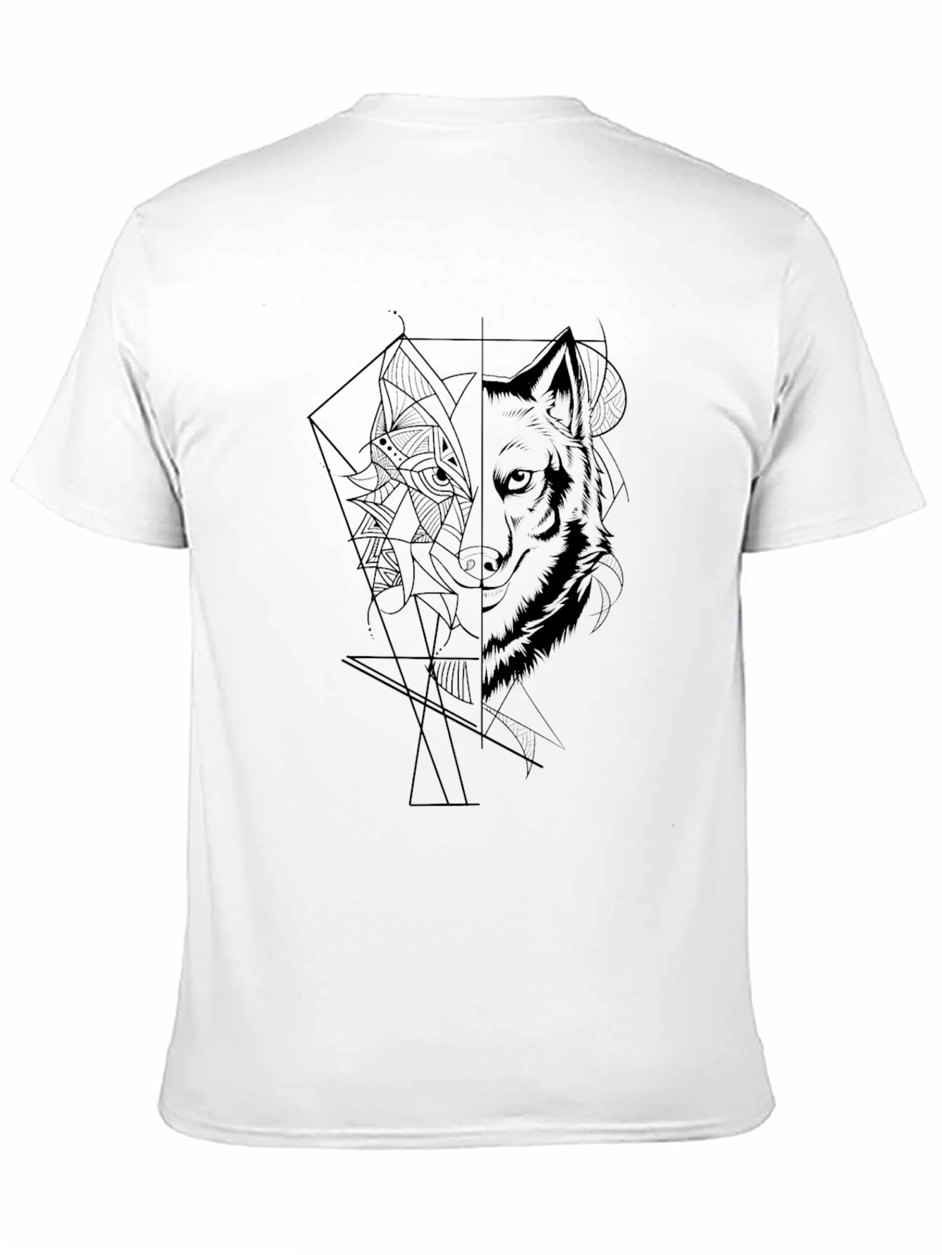 Black Geometric Wolf Graphic Black T-Shirt view 11