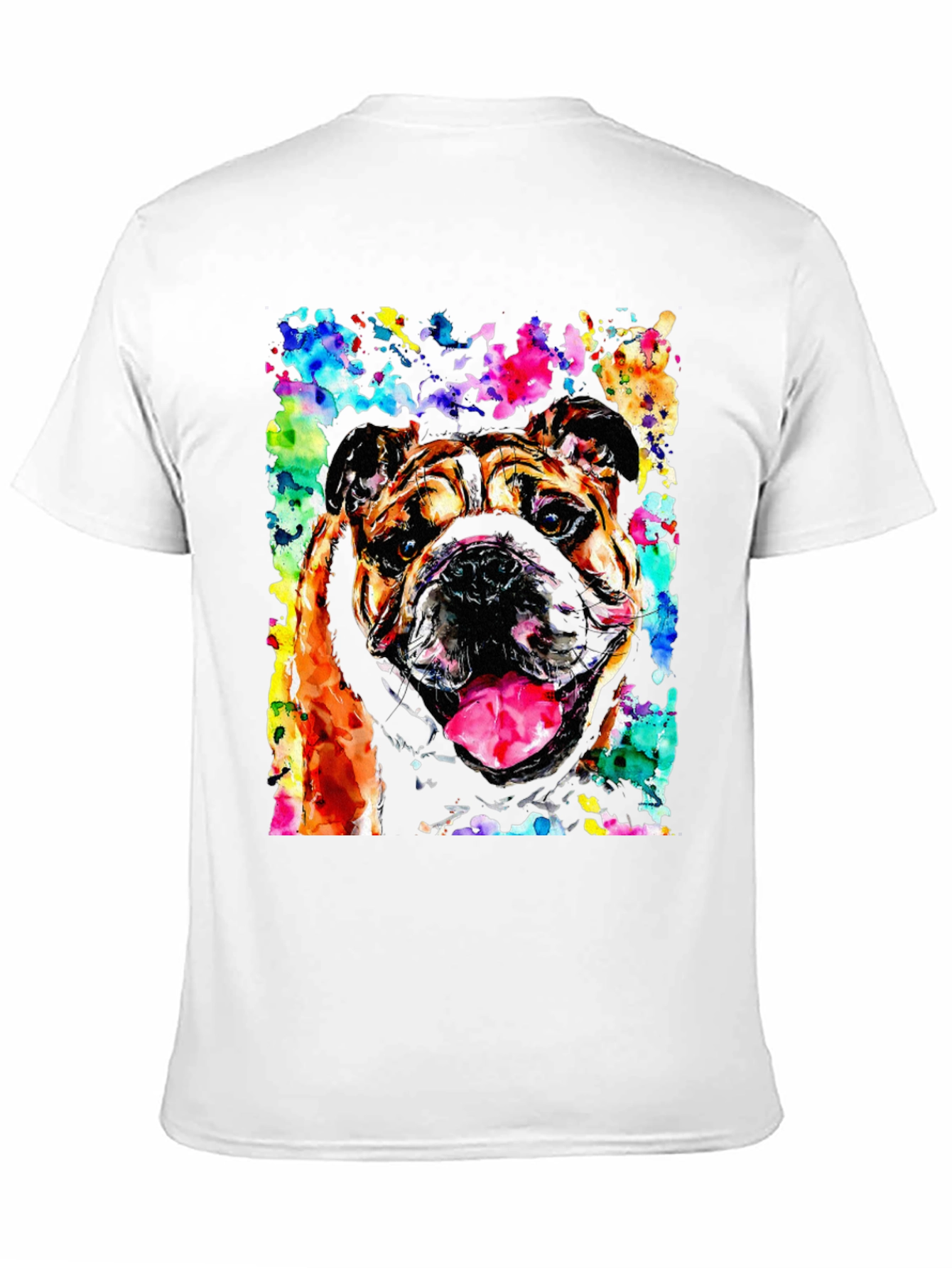 Black Bulldog Watercolor Men's Black T-Shirt view 11