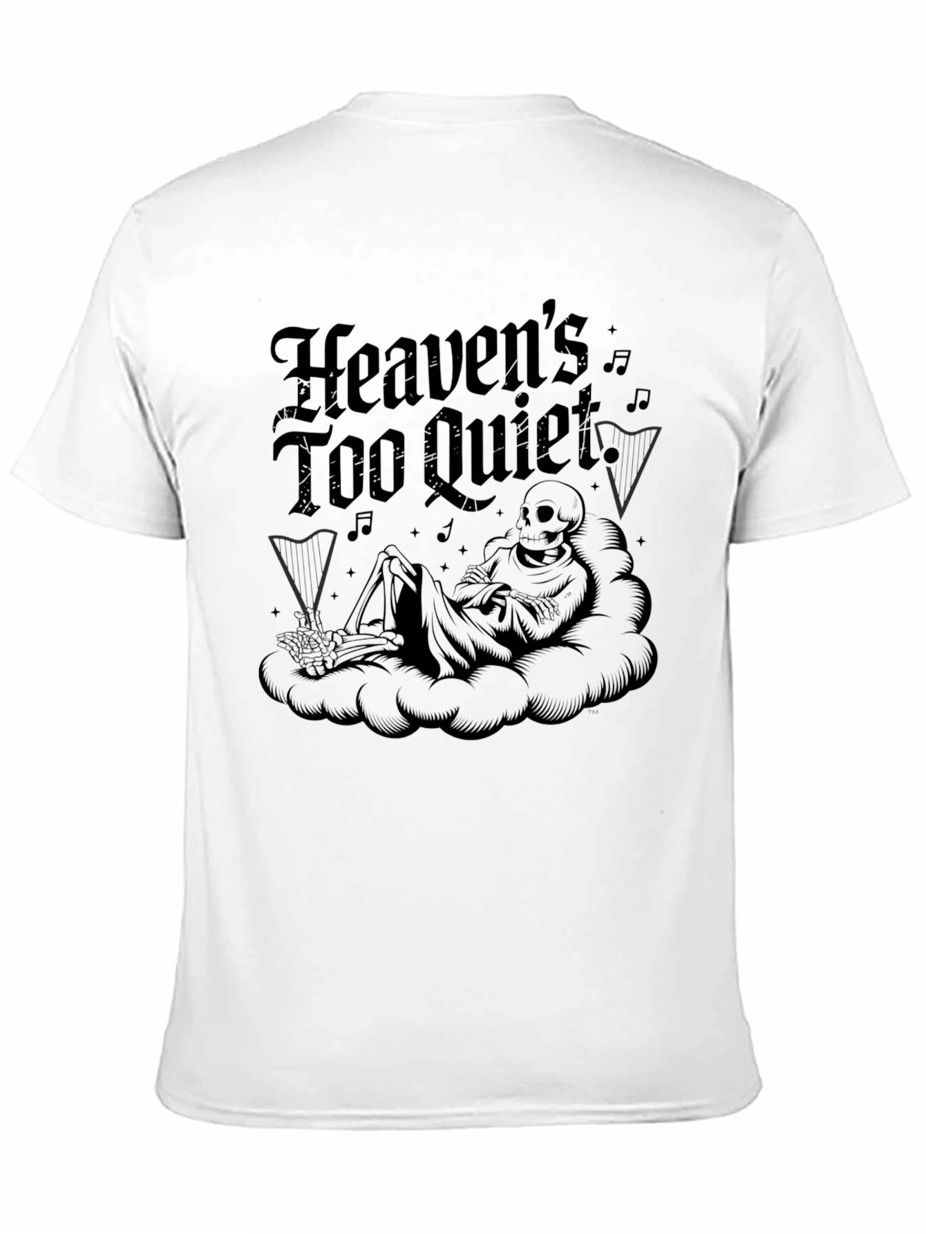 Black Heaven's Too Quiet Black Graphic T-Shirt view 11