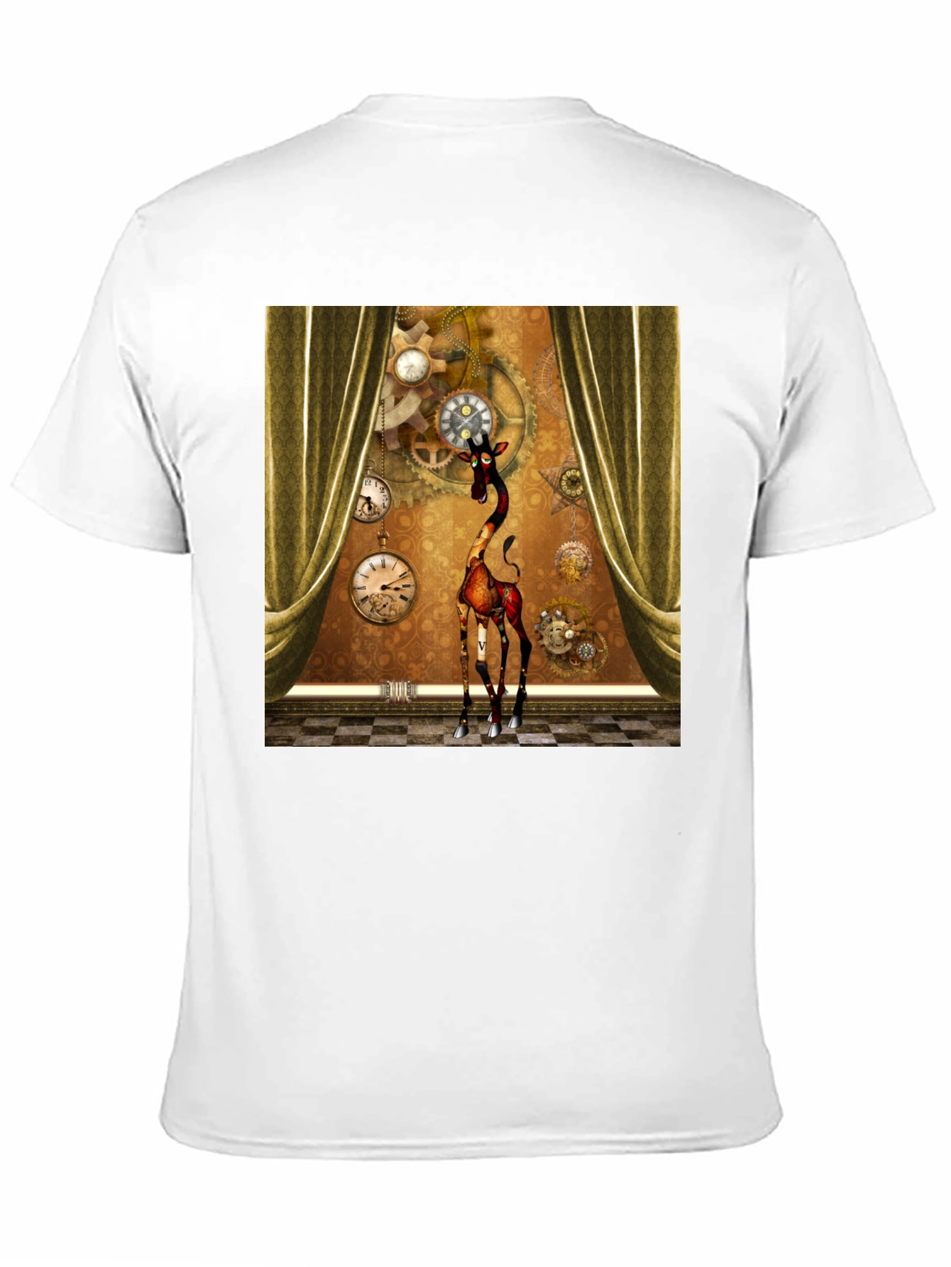 Black Steampunk Giraffe T-Shirt: Time Traveler's Style view 11