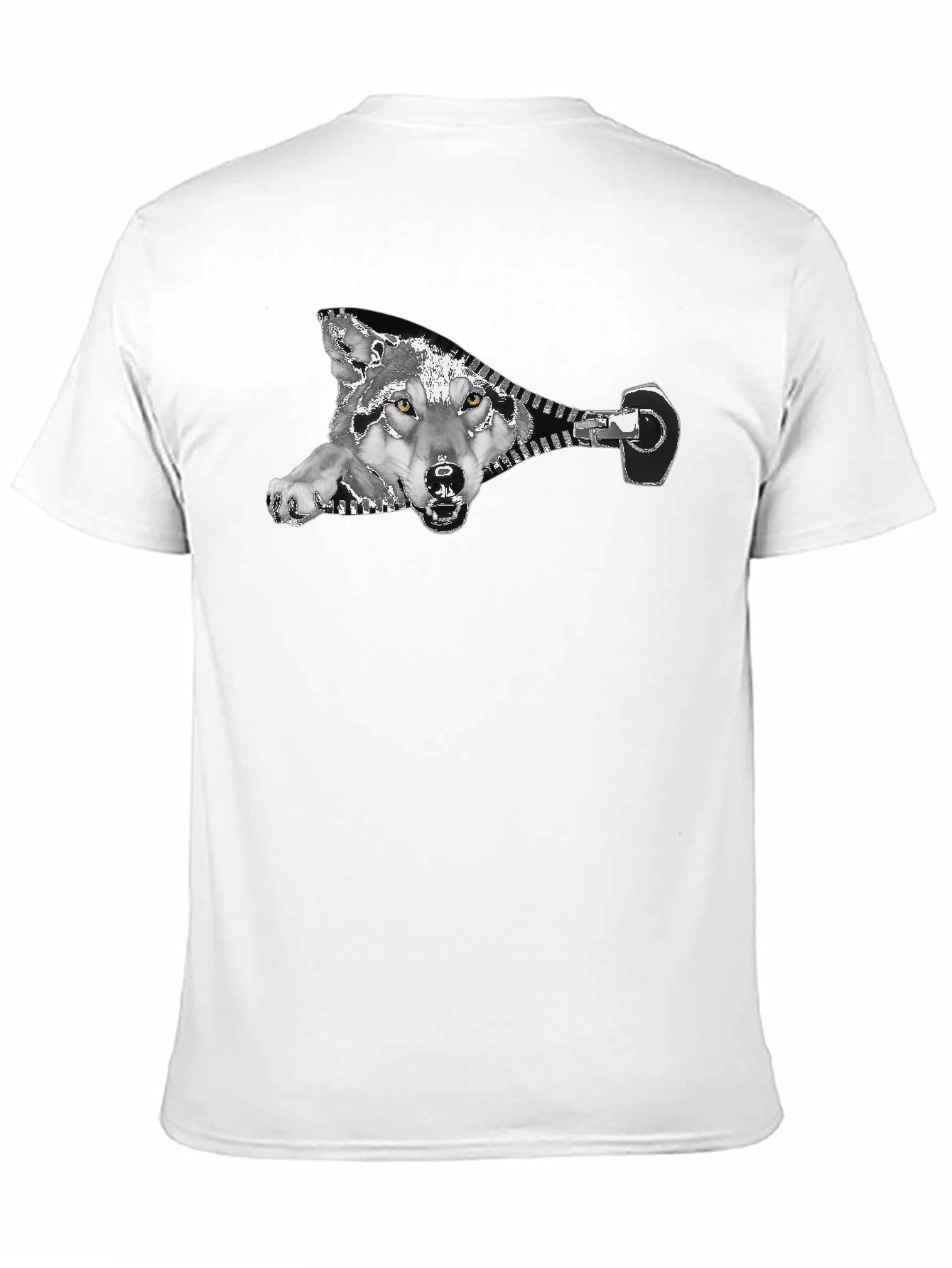 Black Wolf Zipper Graphic Print Black T-Shirt view 11