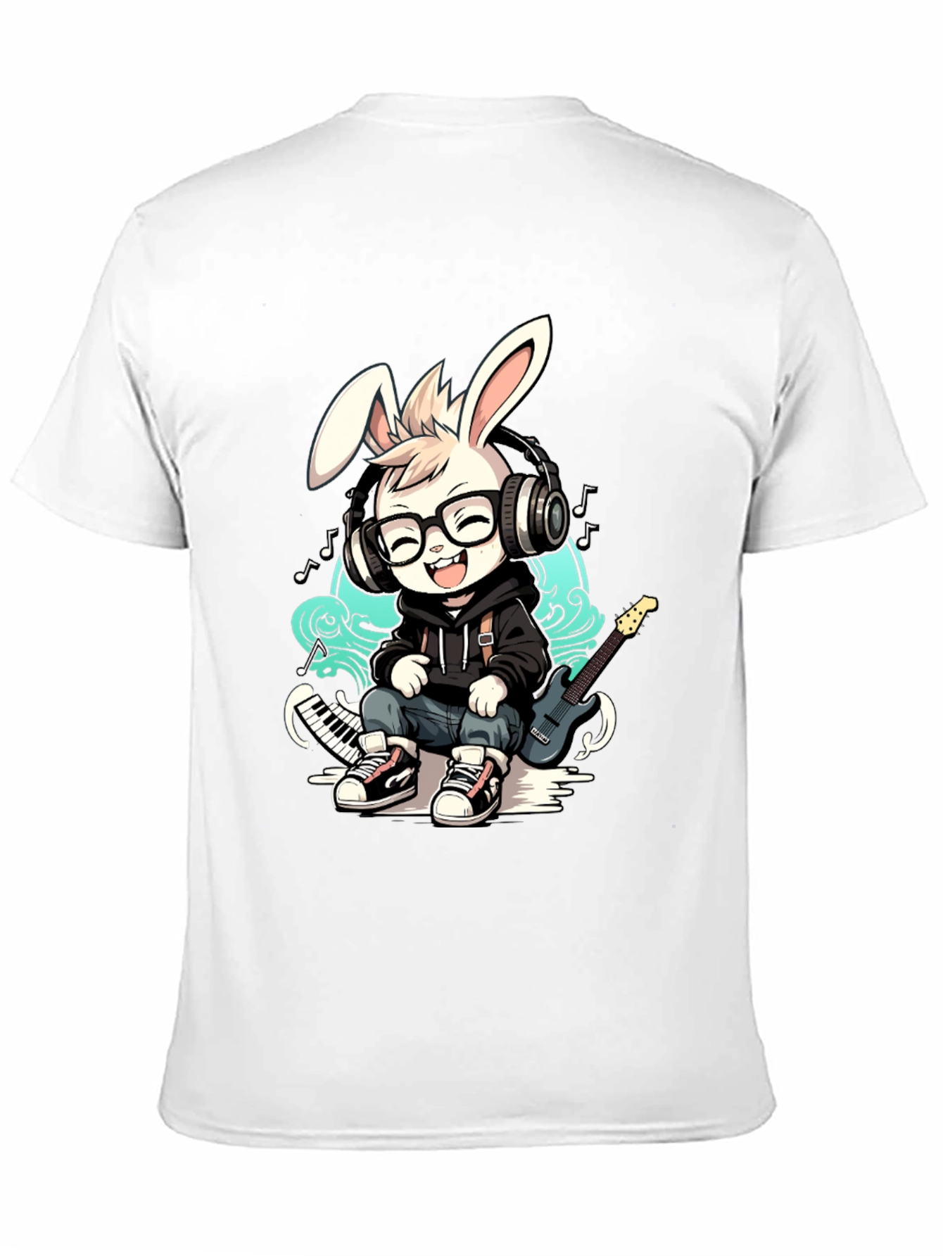 Black Cool Bunny Musician T-Shirt view 11