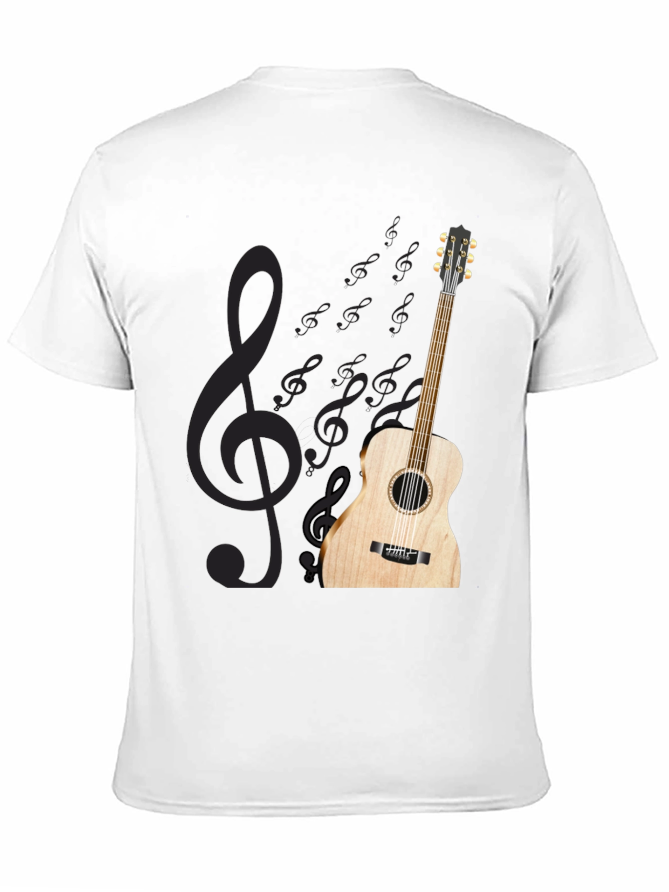 Black Acoustic Guitar Treble Clef Black T-Shirt view 11