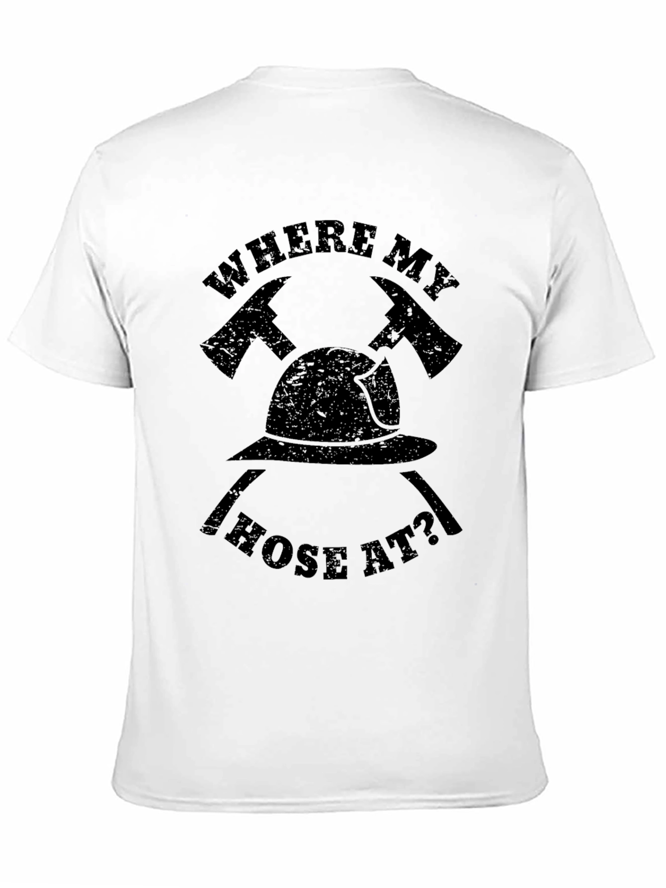 Black Firefighter "Where My Hose At?" Black T-Shirt view 11