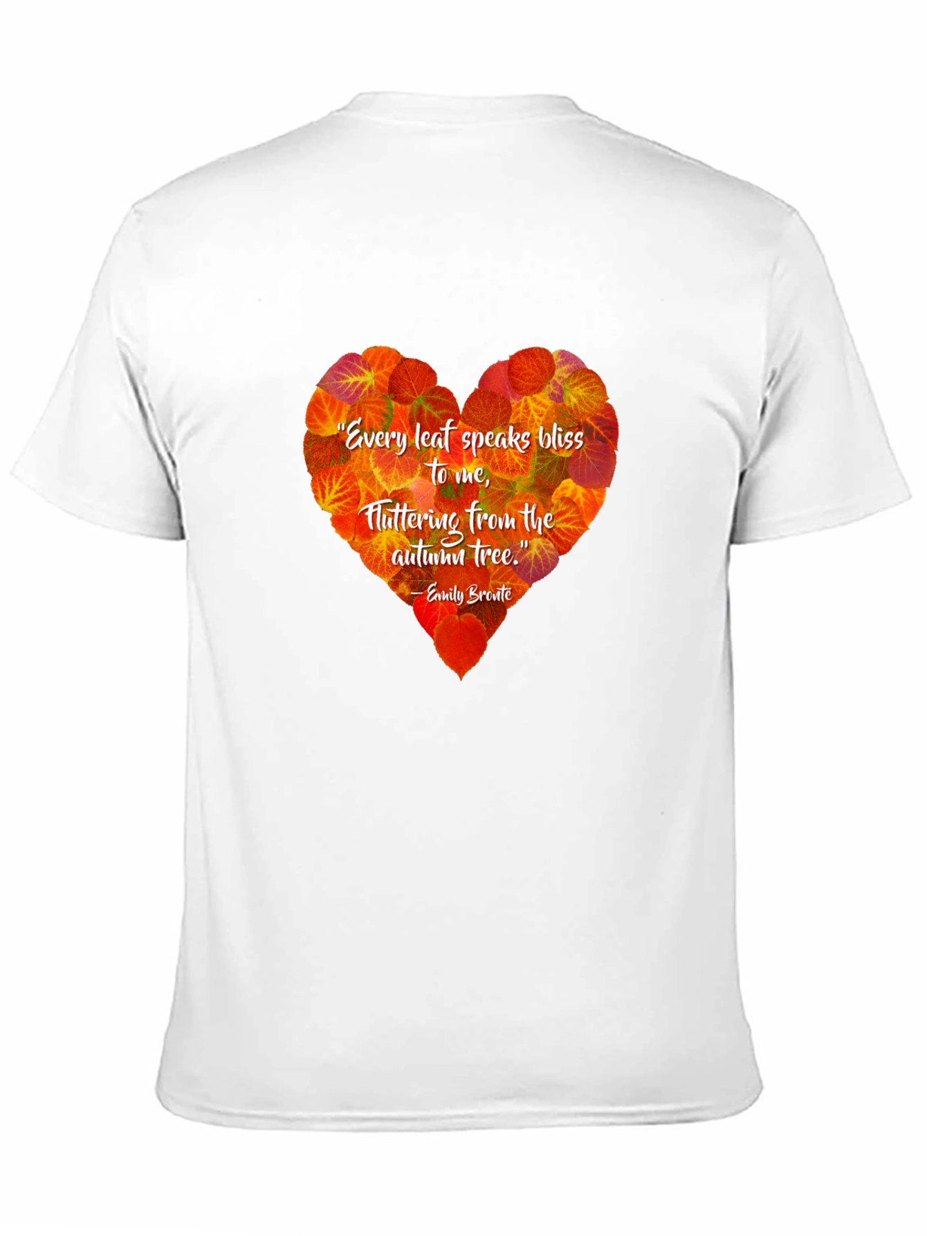 Black Autumn Leaf Heart T-Shirt - Emily Bronte Quote view 11