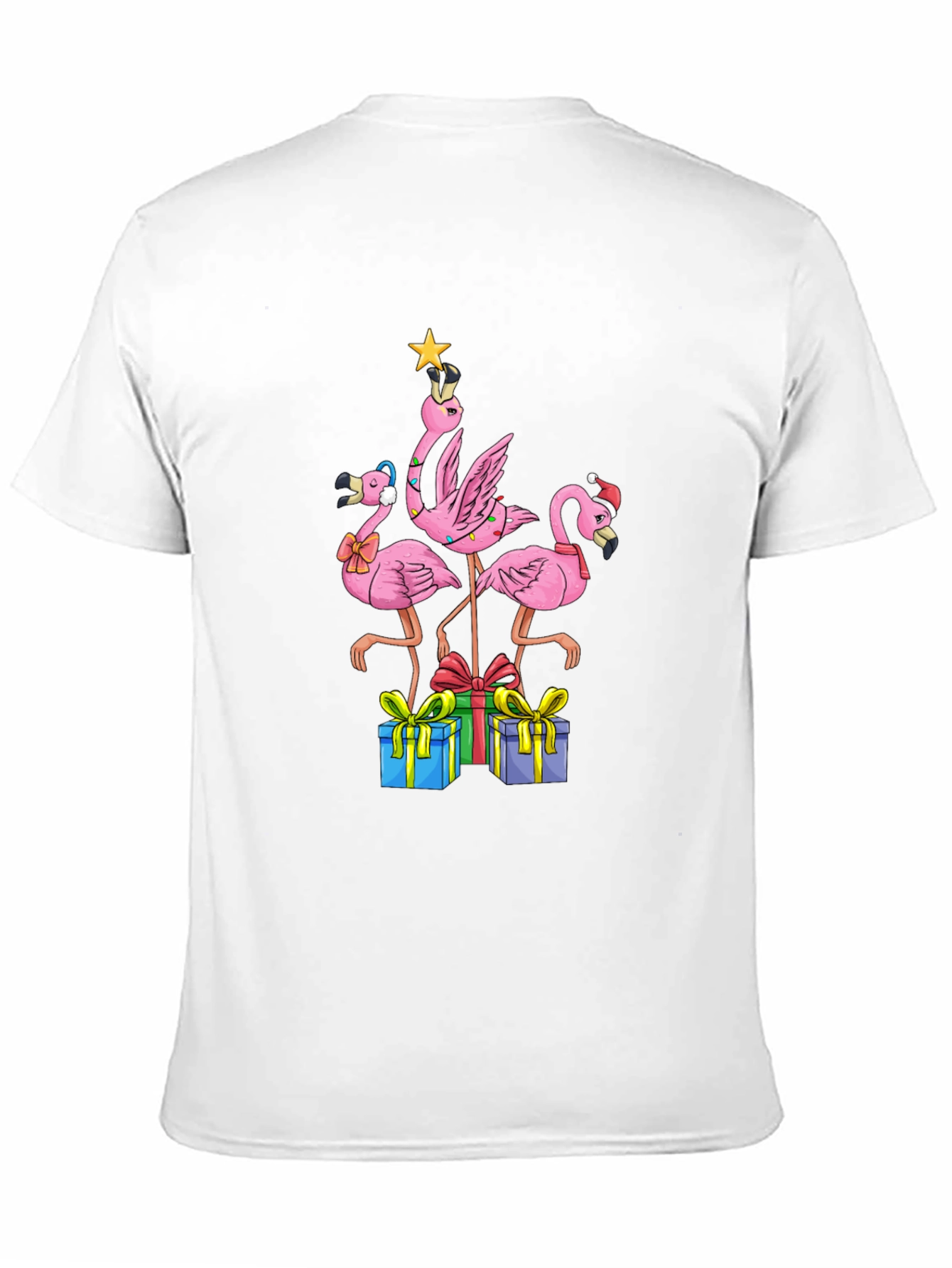 Black Festive Flamingo Christmas T-Shirt view 11