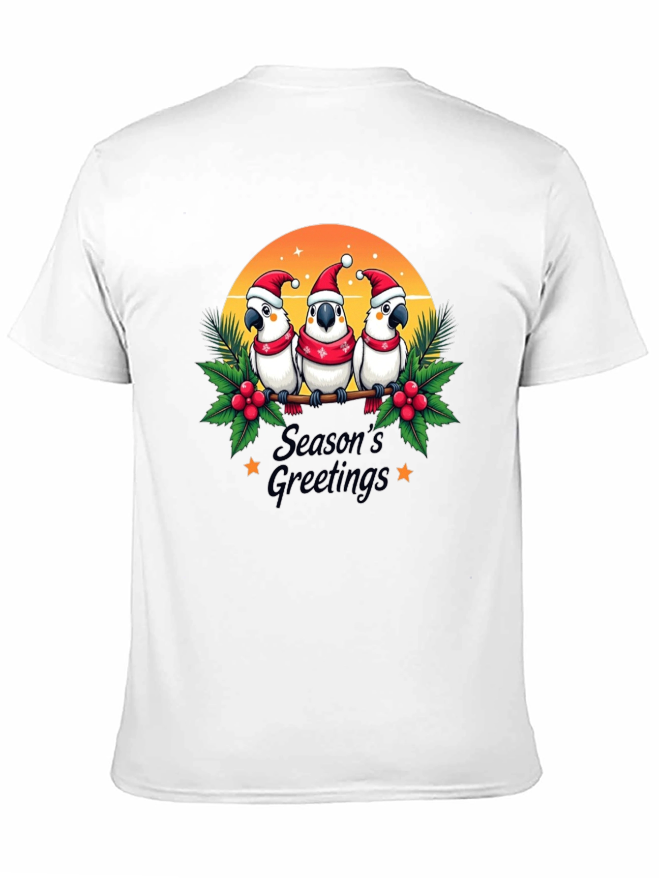 Black Festive Holiday Parrots T-Shirt view 11