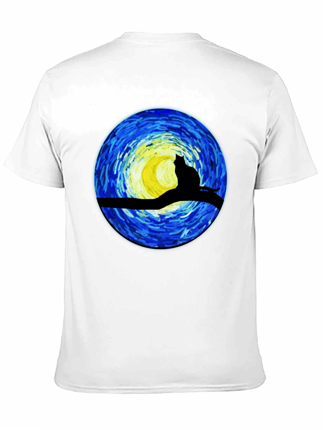 Black Starry Night Cat T-Shirt - Artistic Graphic Tee view 11