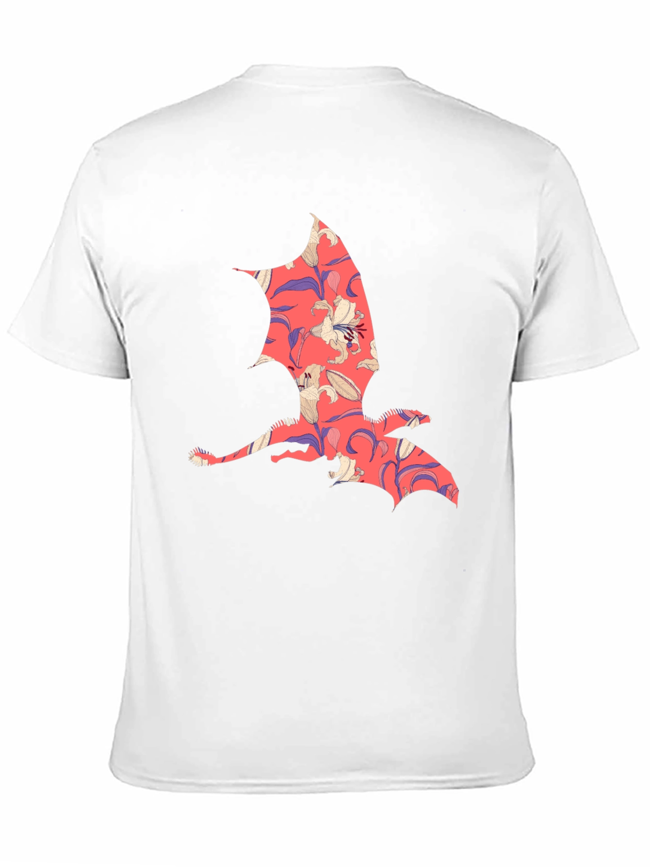 Black Floral Dragon Print Men's T-Shirt - Unique Design view 11