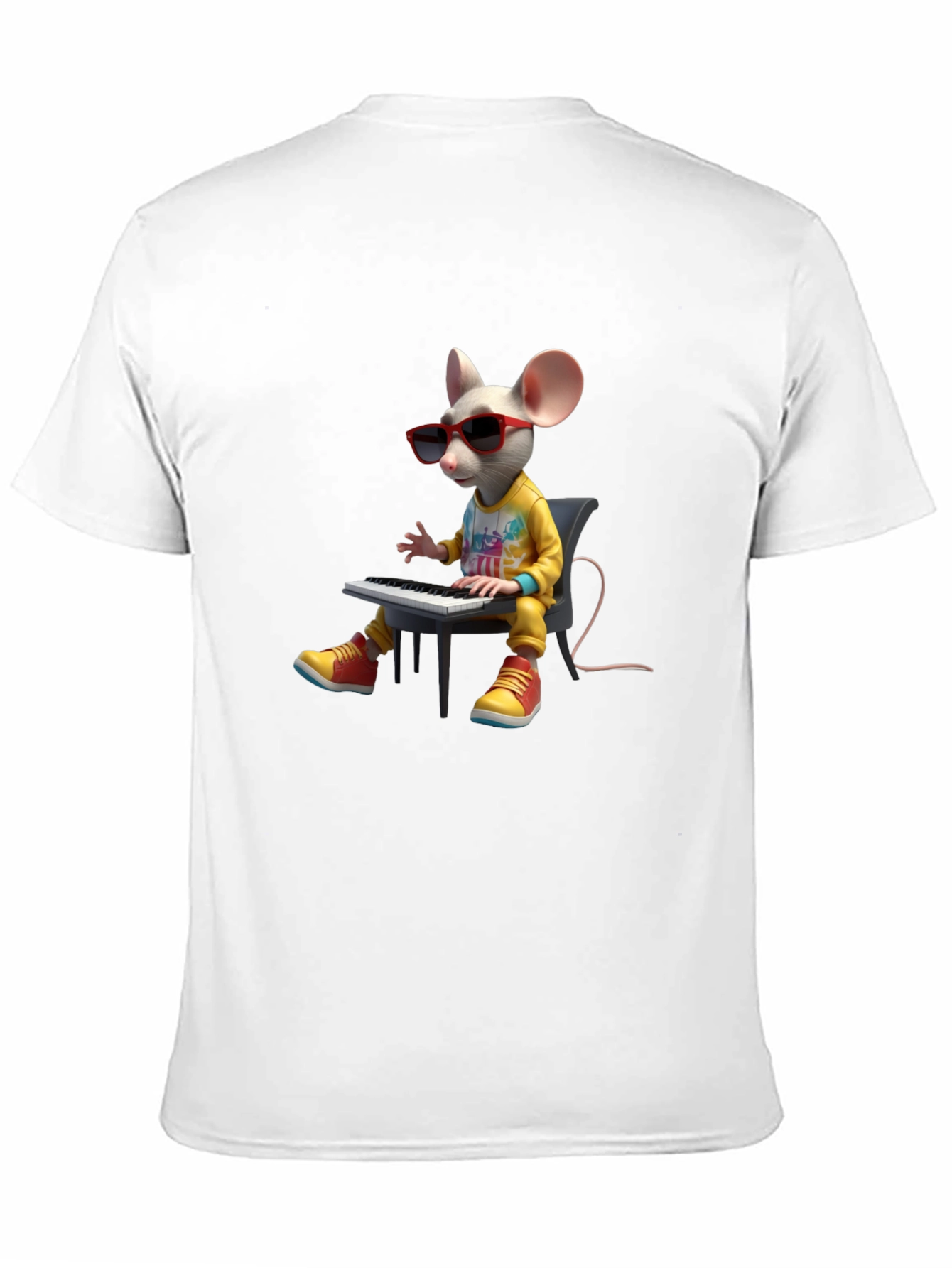 Black Cool Mouse Playing Piano Black T-Shirt view 11