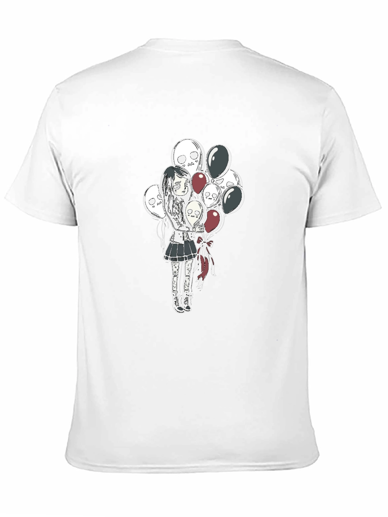 Black Gothic Girl with Skull Balloons Black T-Shirt view 11