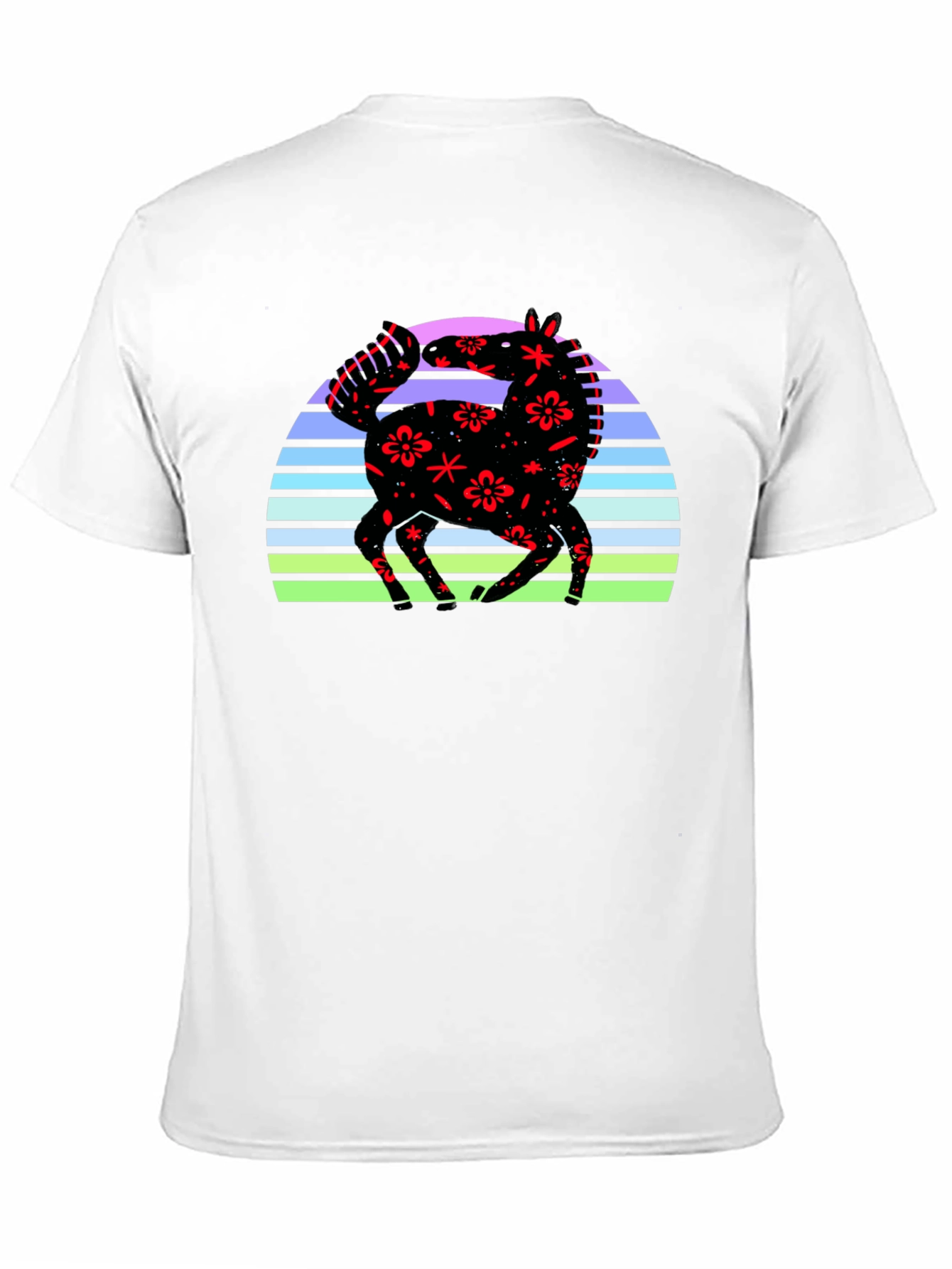 Black Floral Horse Sunset Graphic Tee - Black view 11