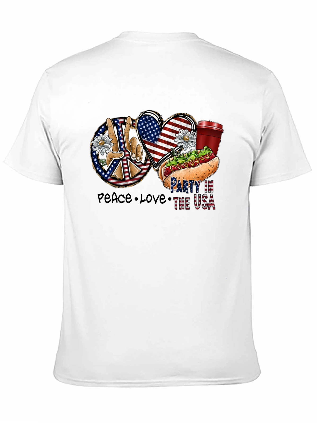 Black Patriotic Peace, Love & USA Party T-Shirt view 11