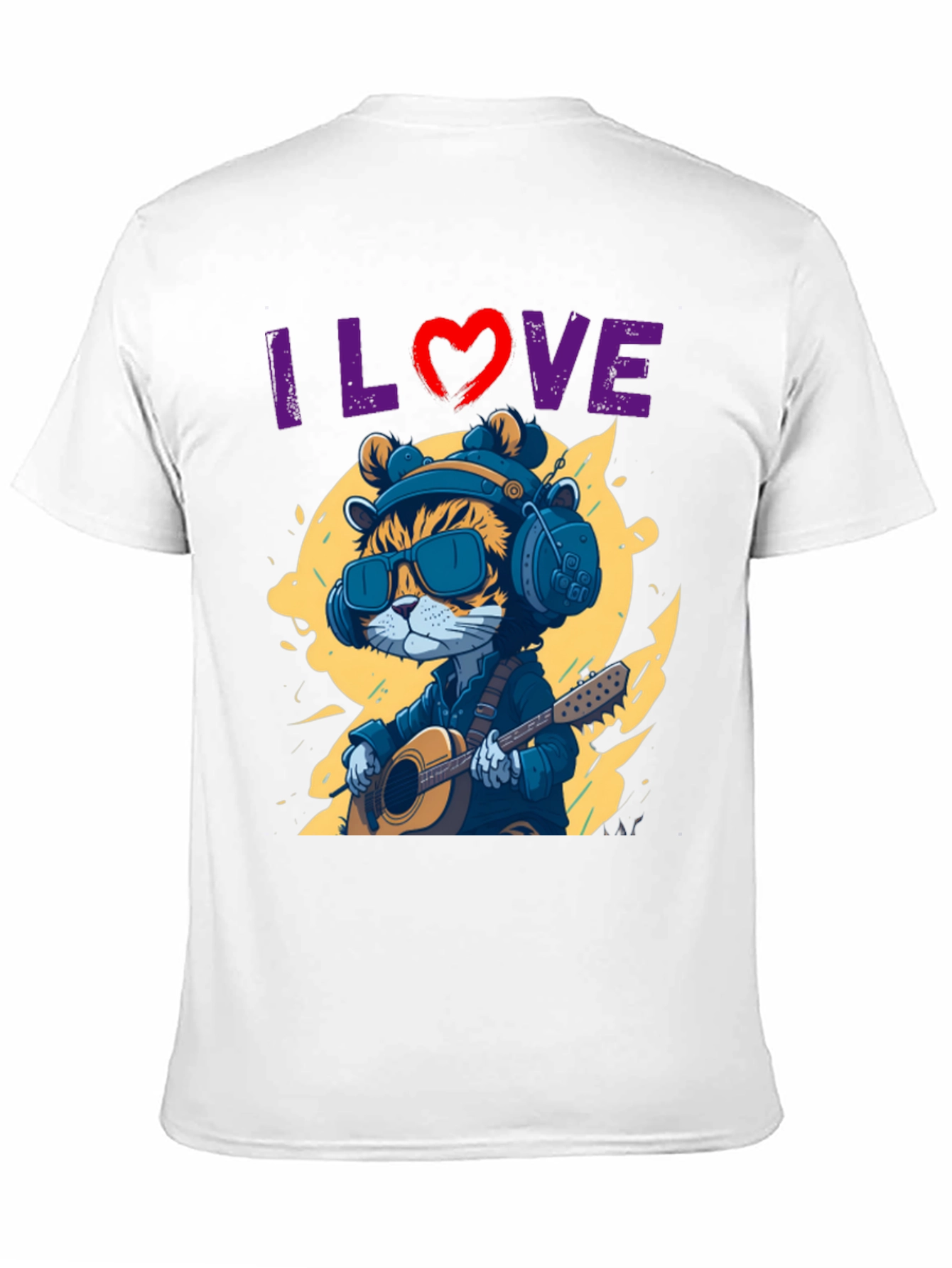 Black I Love Music Cat T-Shirt view 11