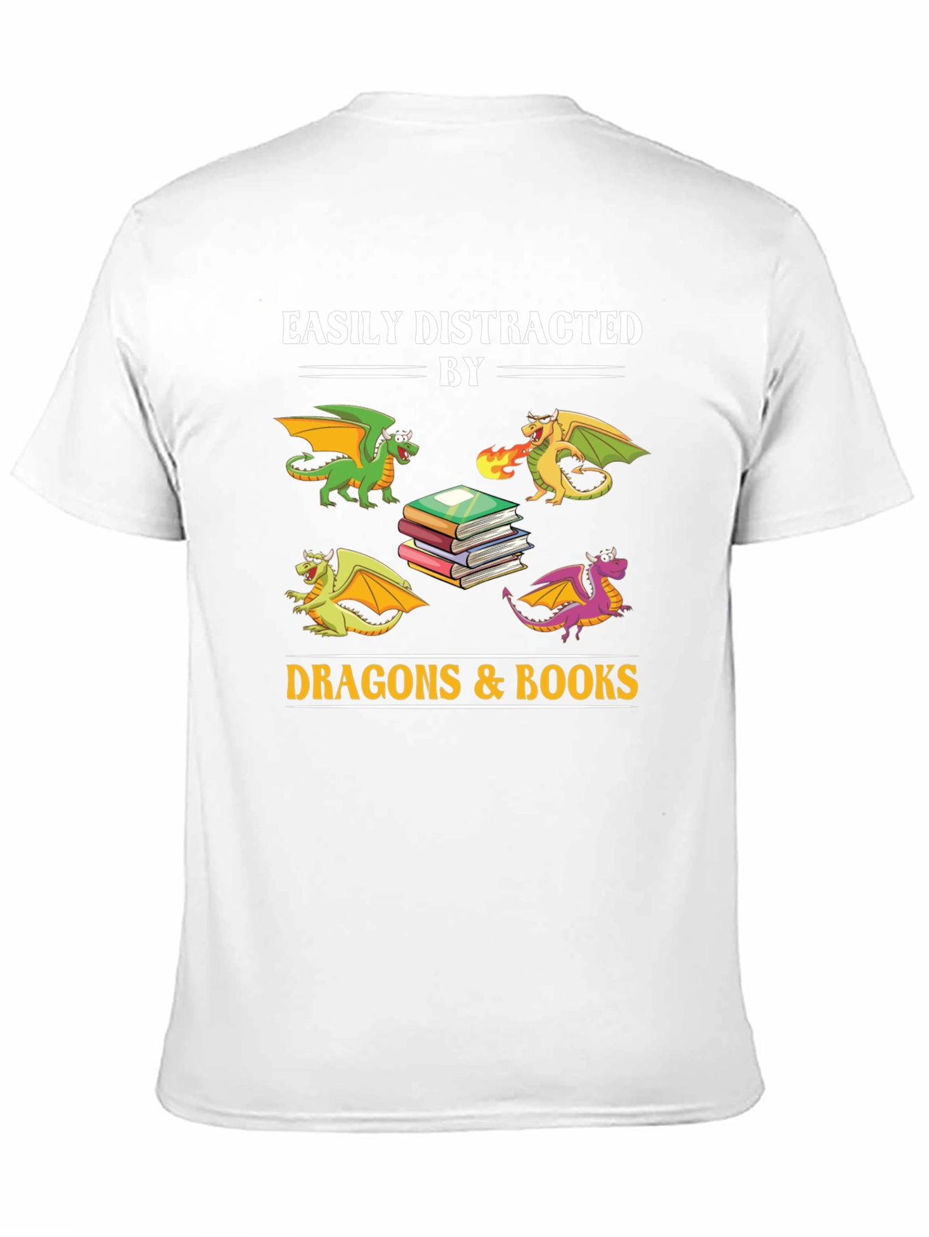 Black Easily Distracted by Dragons and Books T-Shirt view 11