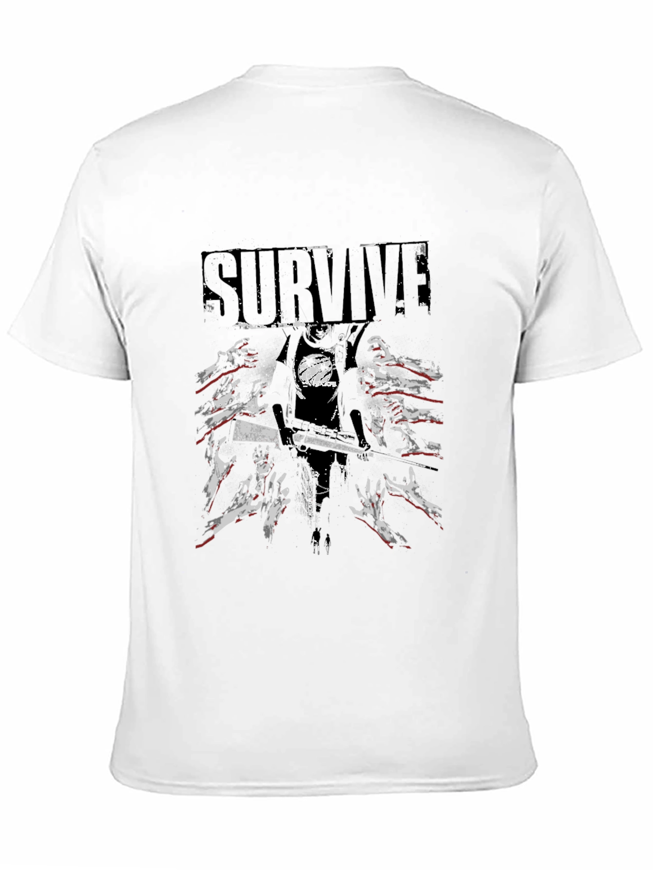 Black Survive Zombie Graphic Print Black T-Shirt view 11